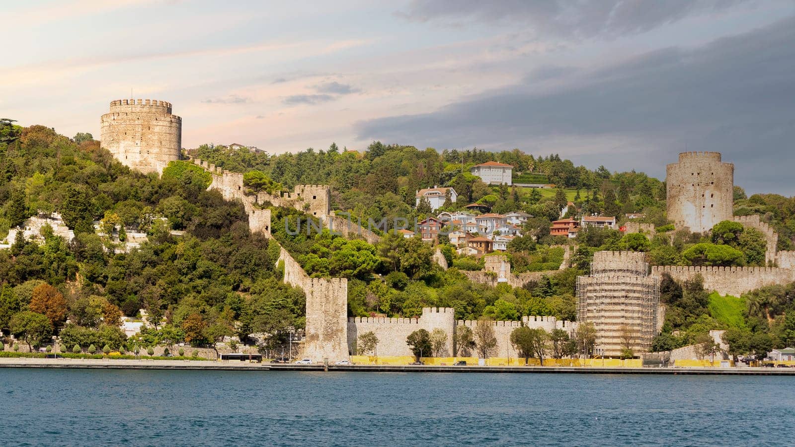 View of ruins of Rumelihisari, Bogazkesen Castle, or Rumelian Castle, in a sunny day, located at the hills of the European side of Bosphorus Strait, Istanbul, Turkey, built by Ottoman Sultan Mehmet II