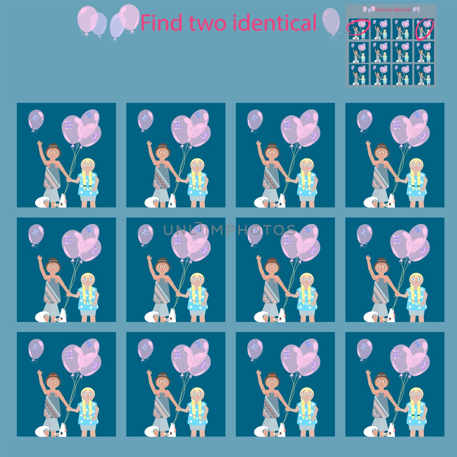 Find 2 identical pictures in a fun children s puzzle game for children under 7 years old