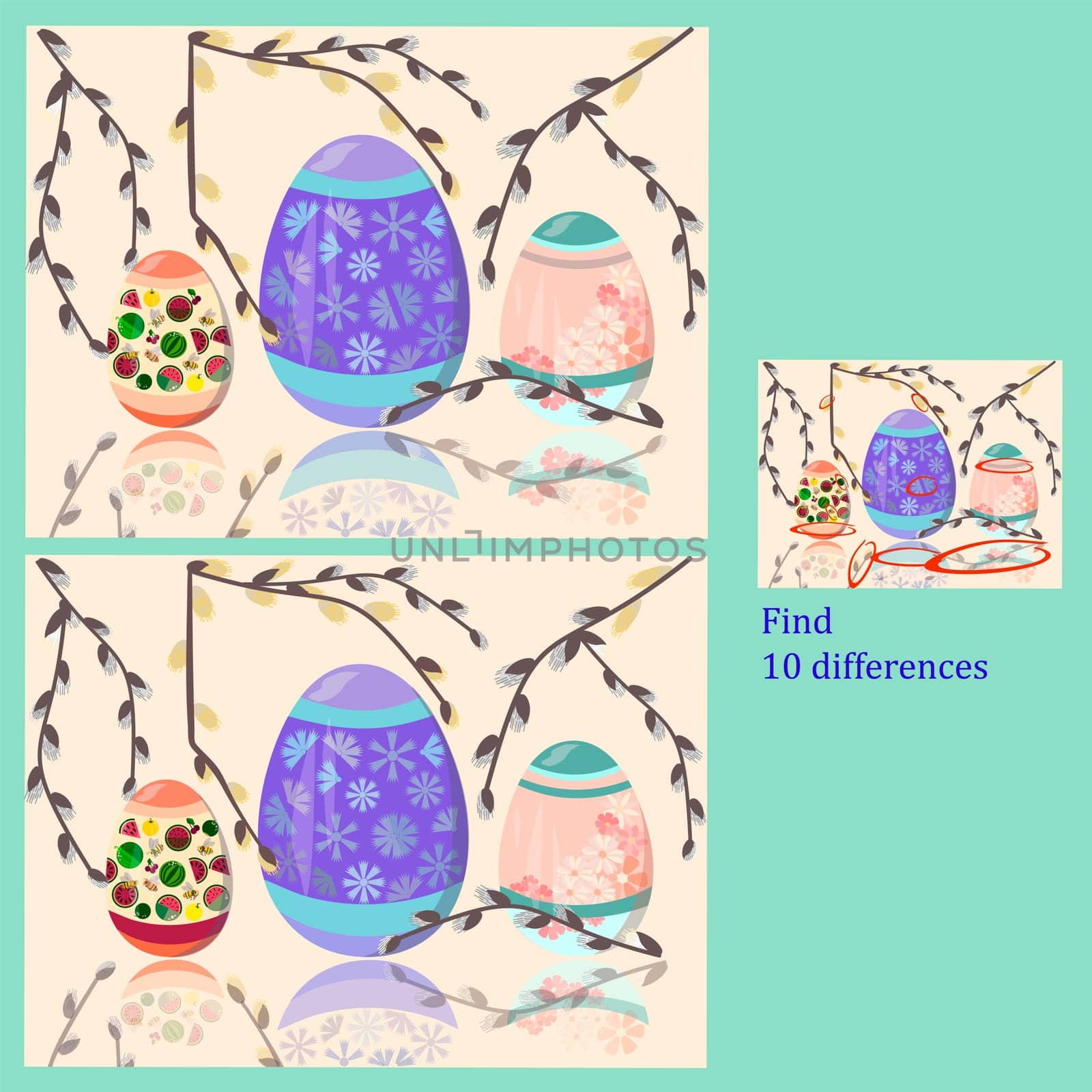 find 10 differences rebus for children under 6 years old, presented by seasons, one of 4 given seasons spring