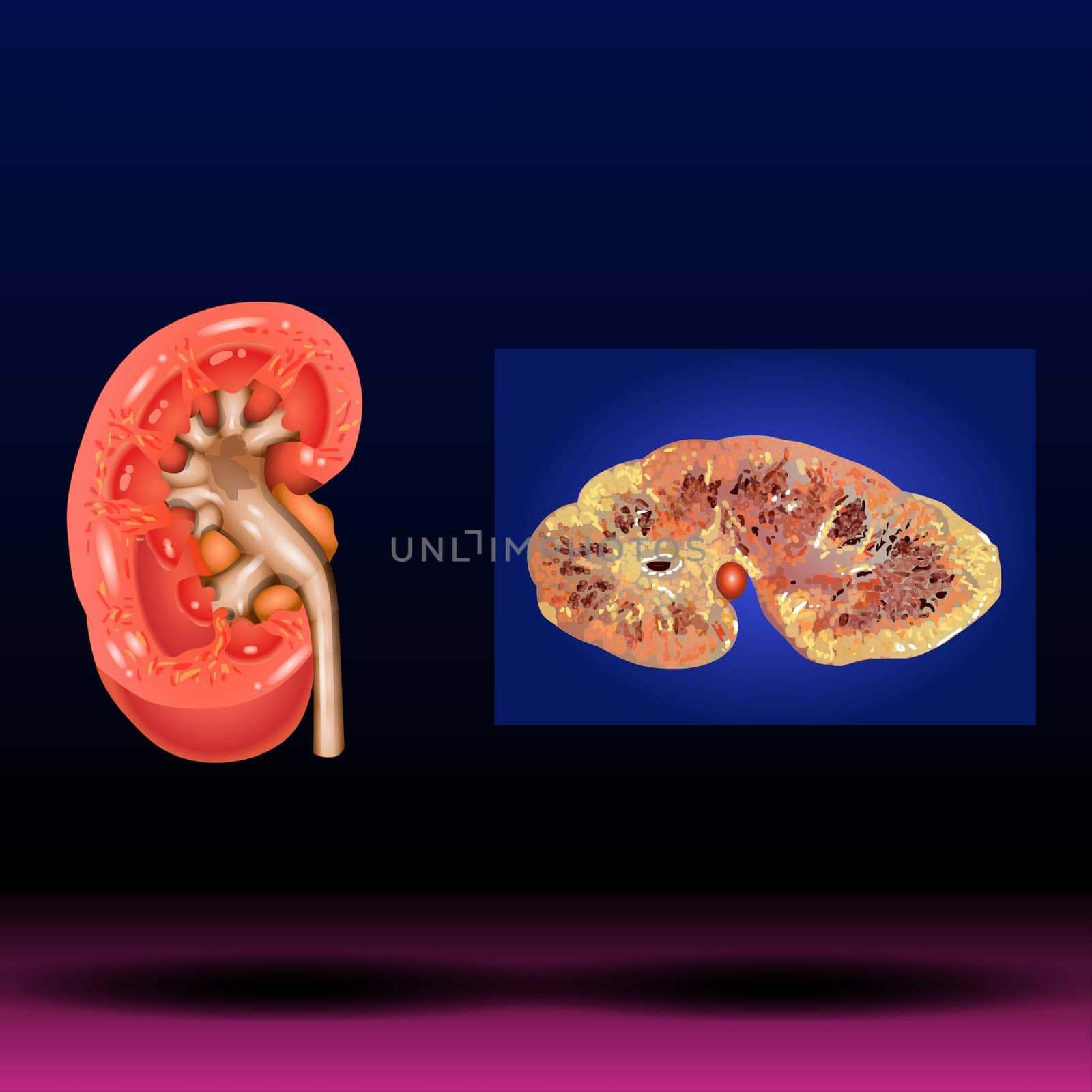 The kidneys are two reddish-brown bean-shaped organs found in vertebrates. Vector Illustration