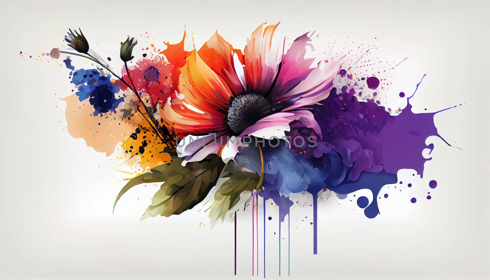 Flowers watercolor illustration isolated on white background, Spring Summer, digital painting Design for fabric, Generative AI