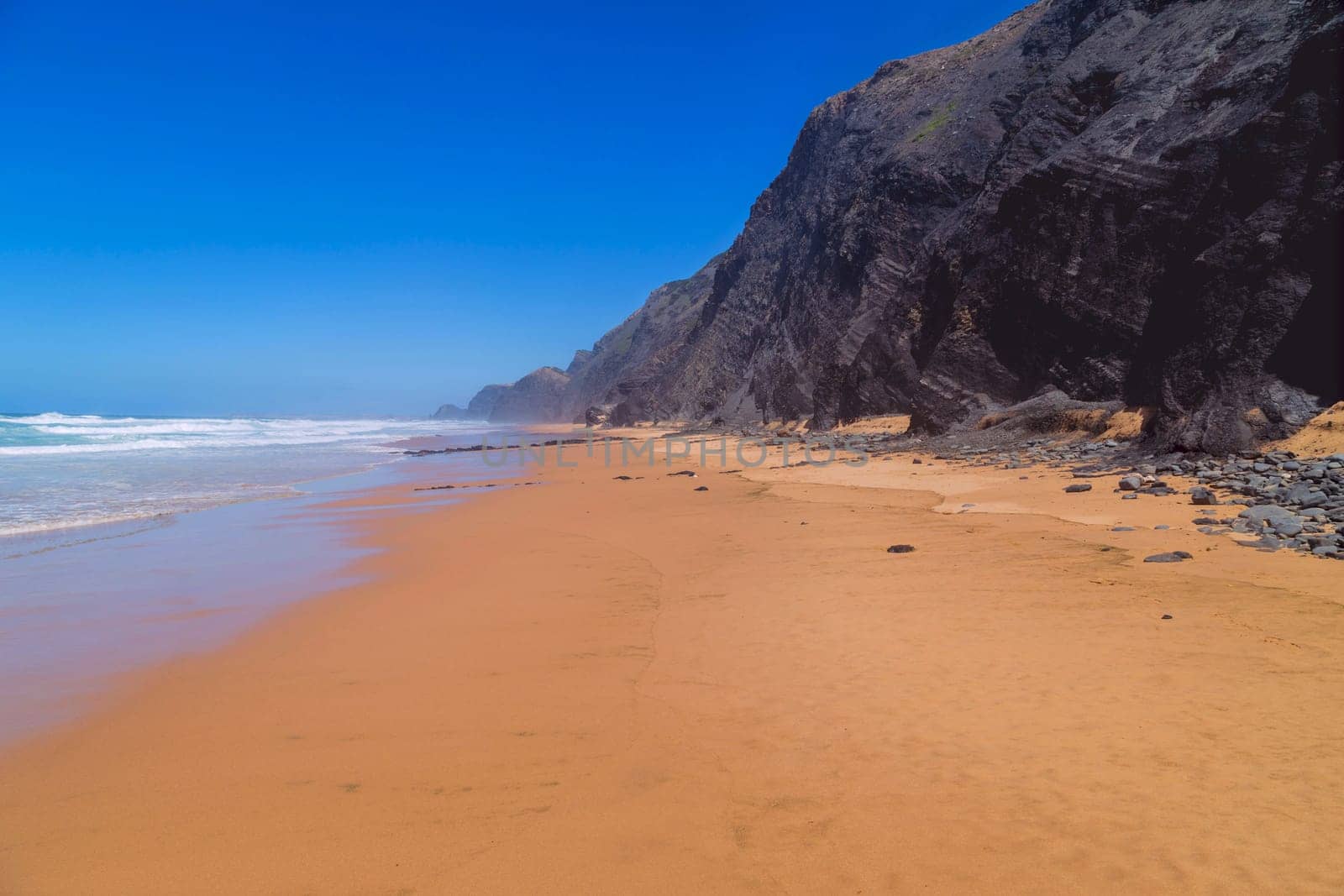 Beautiful empty beach in Algarve west coast, Portugal