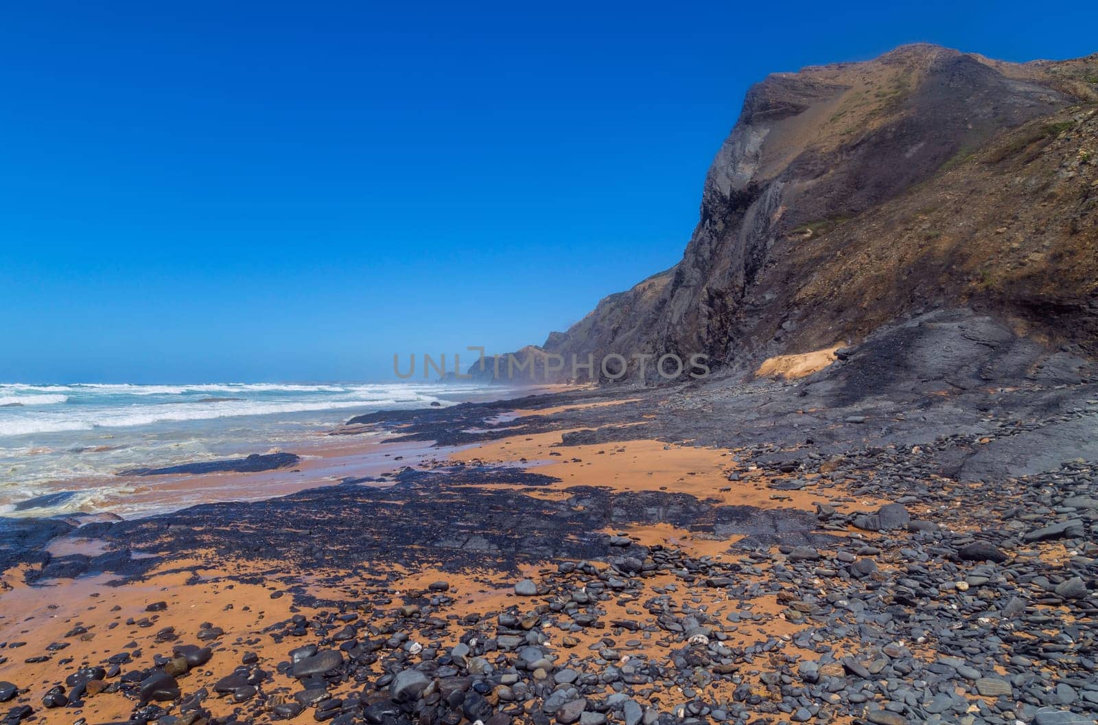 Beautiful empty beach in Algarve west coast, Portugal
