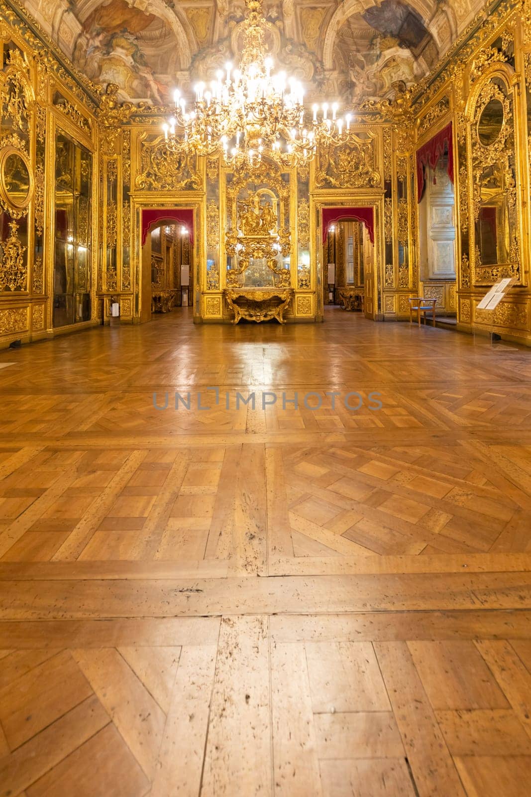 Turin, Italy - Circa January 2022: baroque old room interior in Carignano Palace