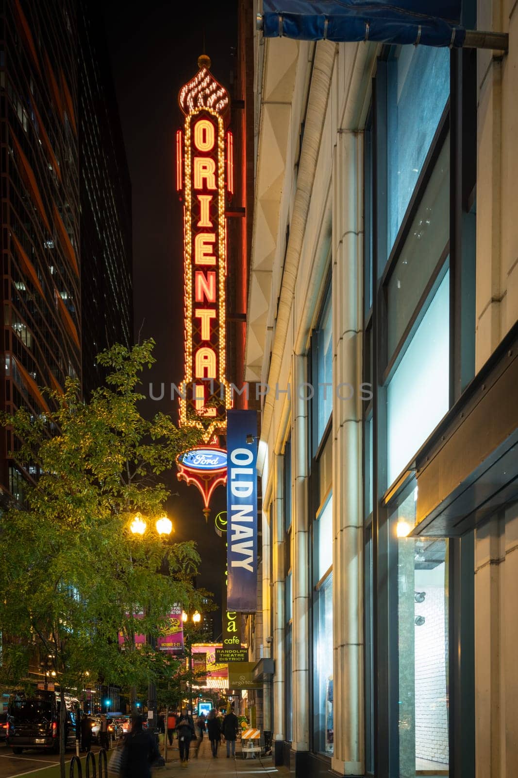 Chicago, USA - October 13, 2018 : Iconic sign on the Chicago Theater in Chicago. The theater opened in 1921 and was renovated in the 1980's. This sign is a famous landmark and emblematic of Chicago. - Image