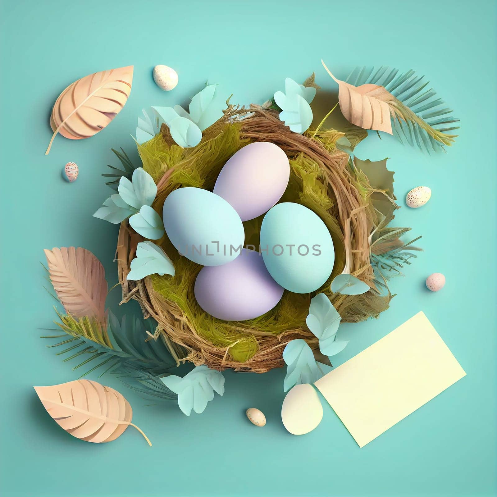 Happy Easter Day Concept. Top view easter eggs isolated on white background with copy space for text, template header for website, AI Generative