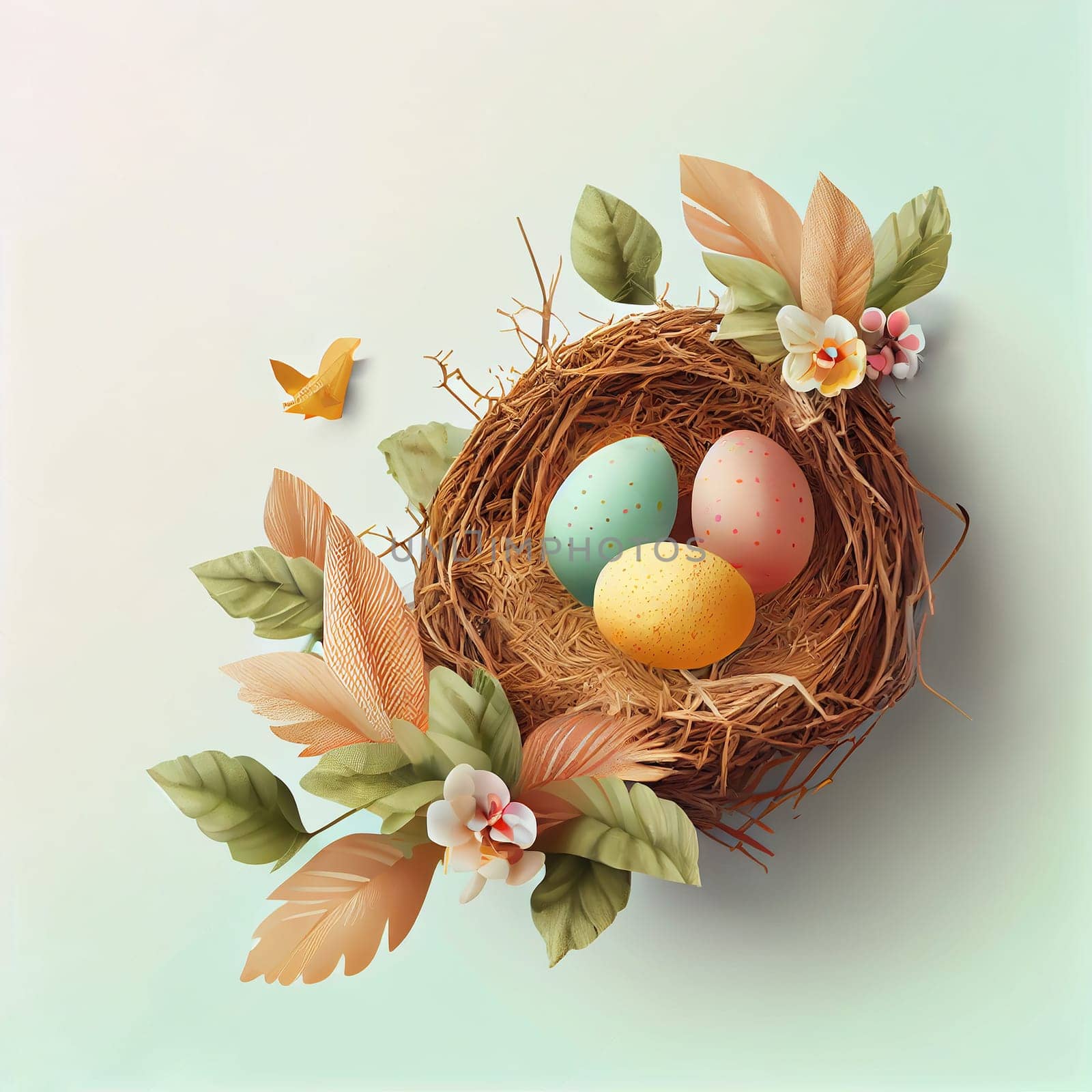 Happy Easter Day Concept. Top view easter eggs isolated on white background with copy space for text, template header for website, AI Generative