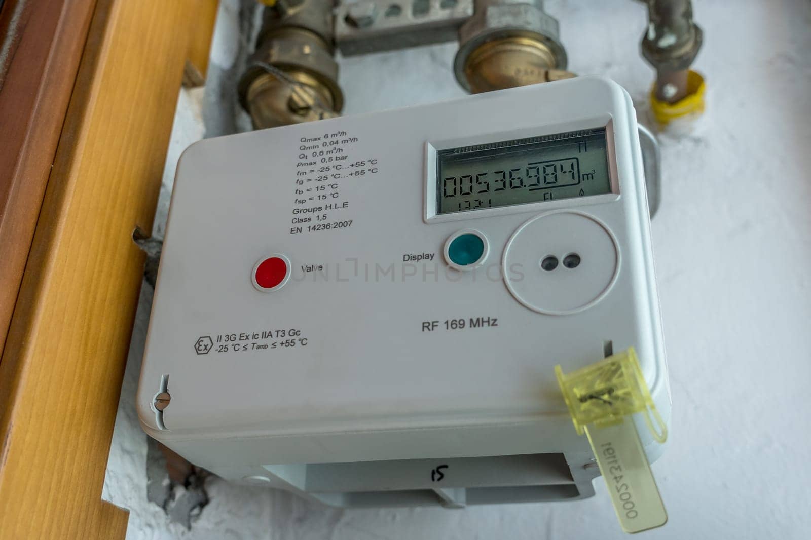 Home electronic gas consumption meter. Close up.