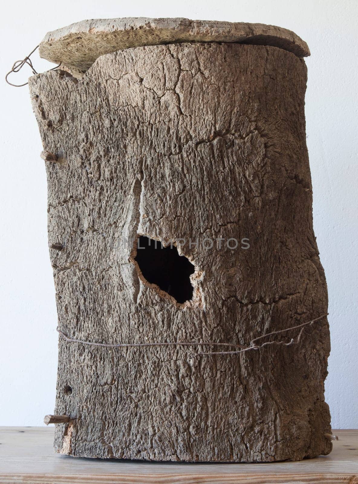 Traditional hive made of cork. Natural light shot