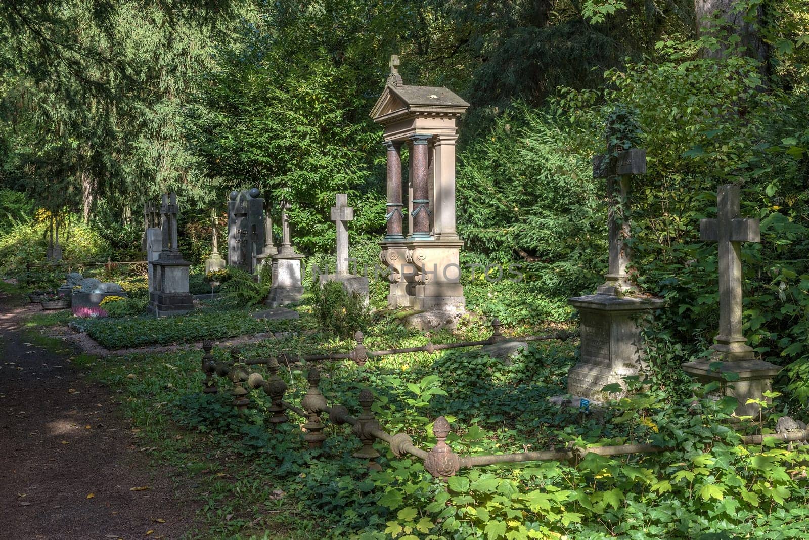 Graves and sculptures in the main cemetery, Frankfurt, Germany