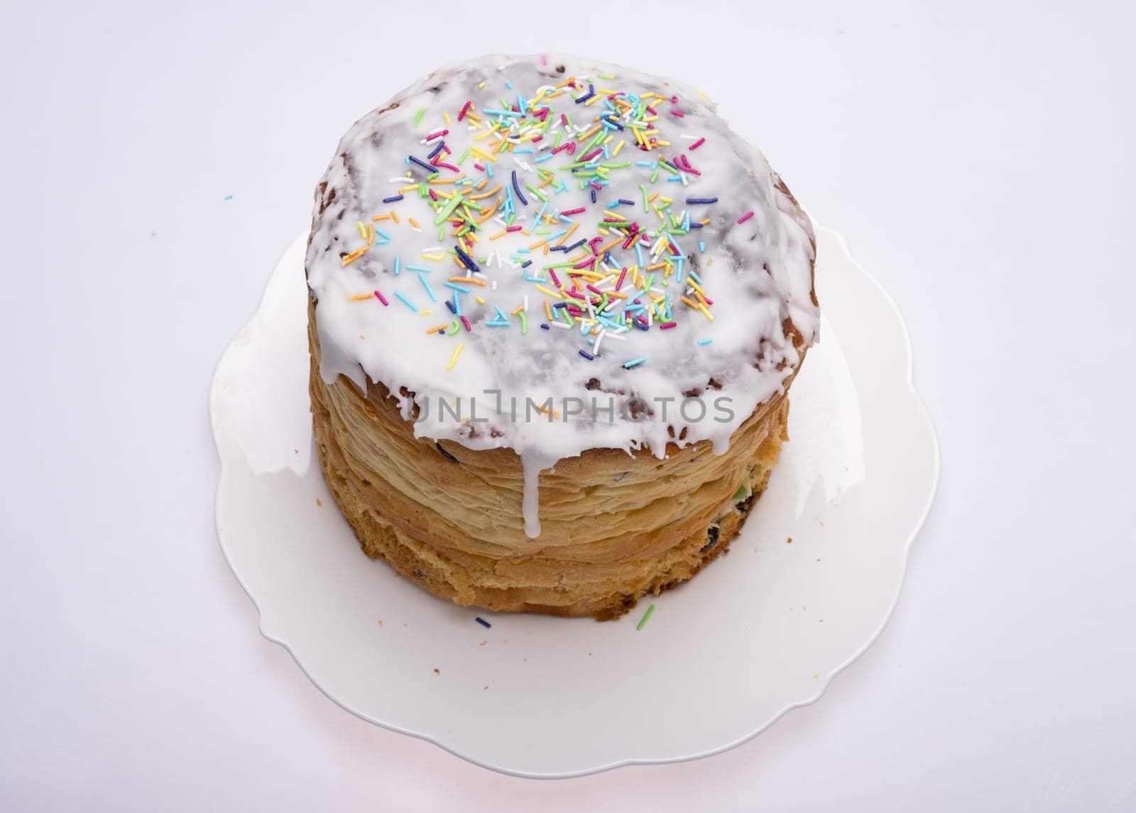 Traditional Ukrainian Easter Cake Kulich or Orthodox Christian Easter Bread.