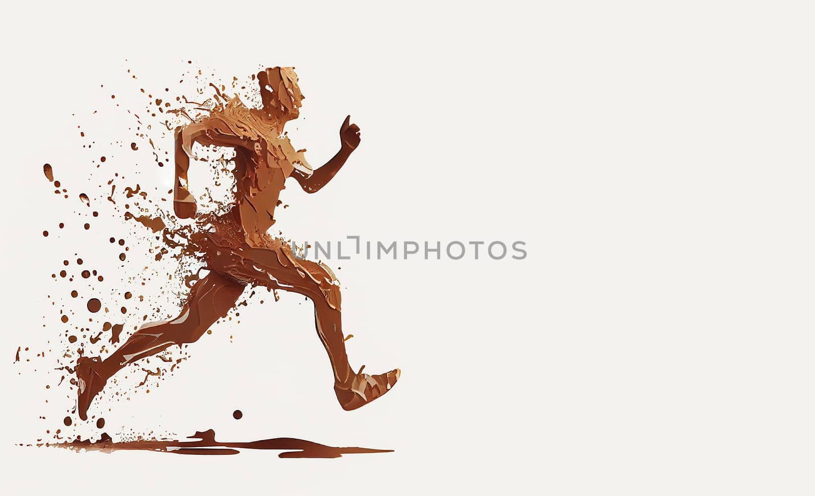 Man made from coffee is running with high speed, time pressure, caffeine energy, fitness and sport, generative AI
