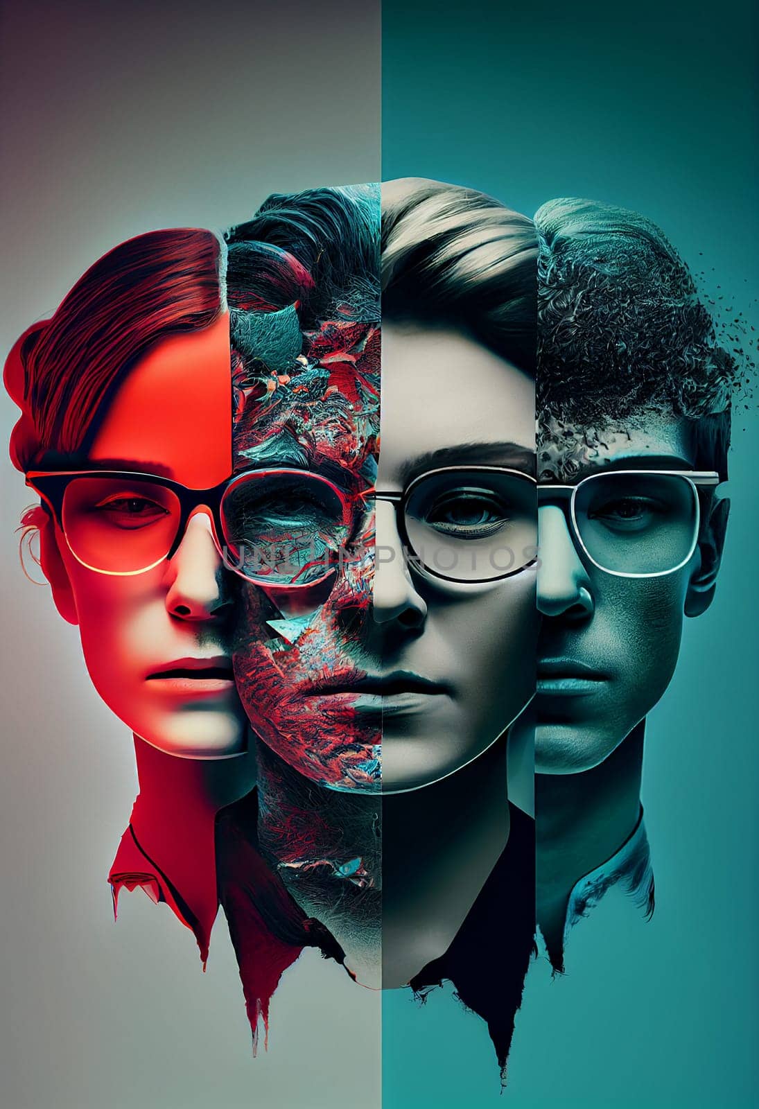 Multiple personality, identity disorder, borderline and Schizophrenia, mental health, transgender and diverse concept, generative AI