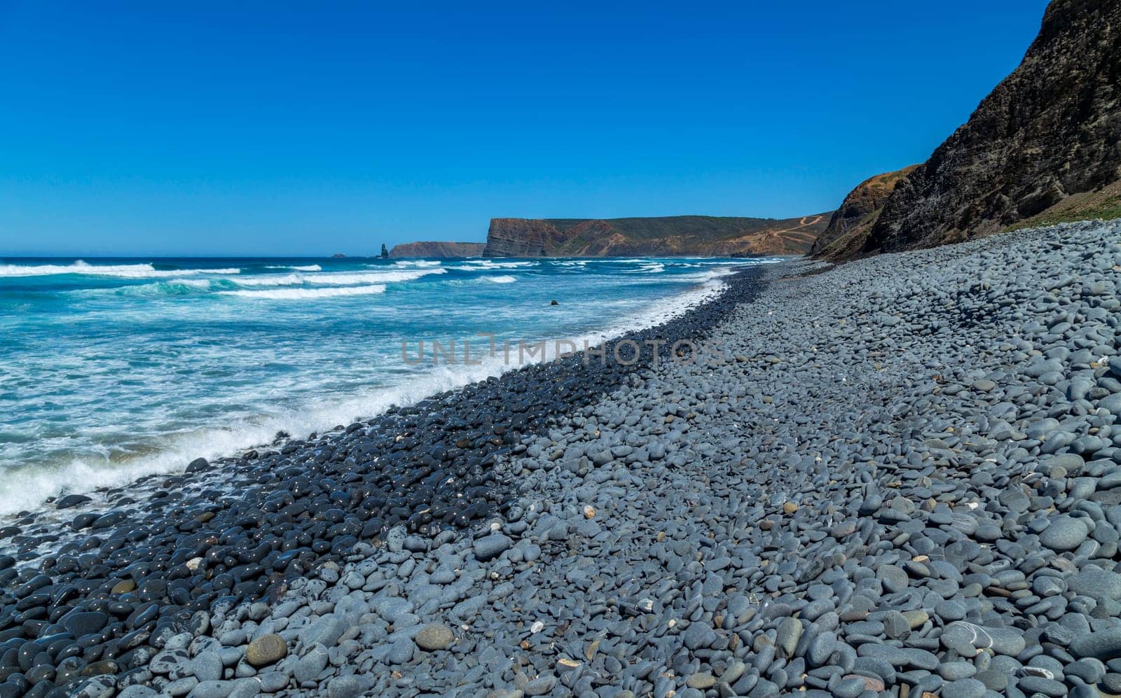 Beautiful empty beach in Algarve west coast, Portugal