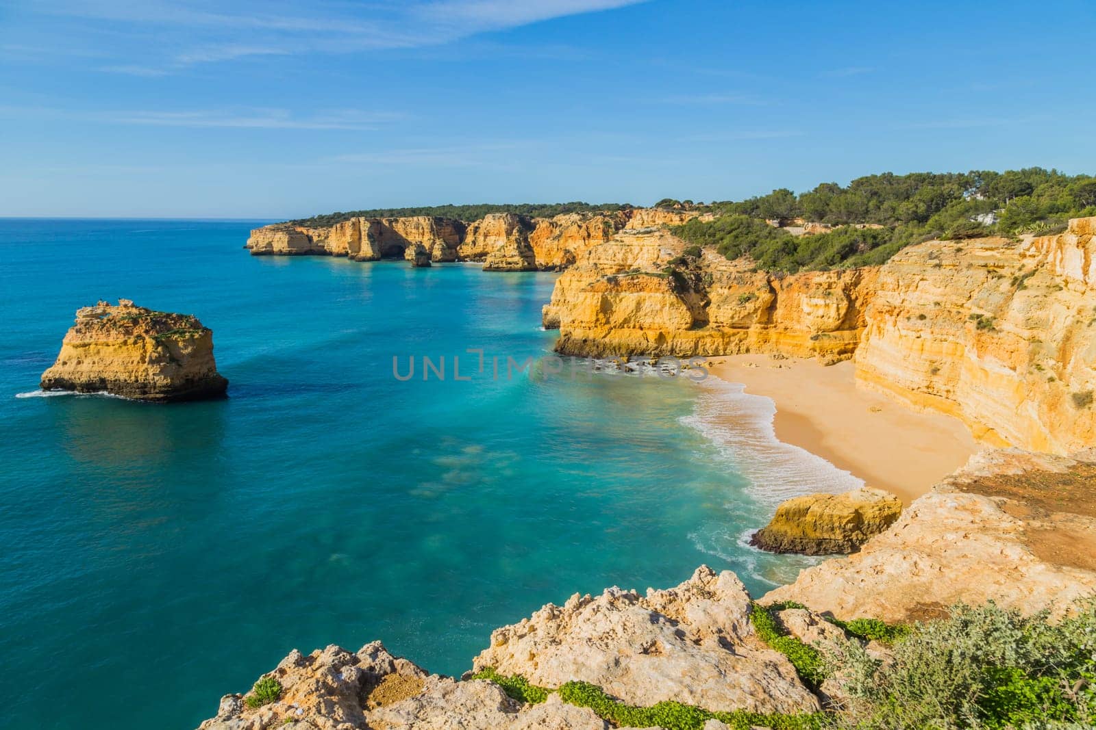 The famous beach of Praia da Marinha. This beach is a part of famous tourist region of Algarve.