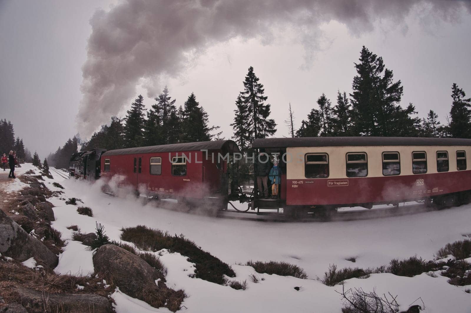 Steam locomotive narrow gauge railway on the Brocken mountain in the Harz mountains in Germ