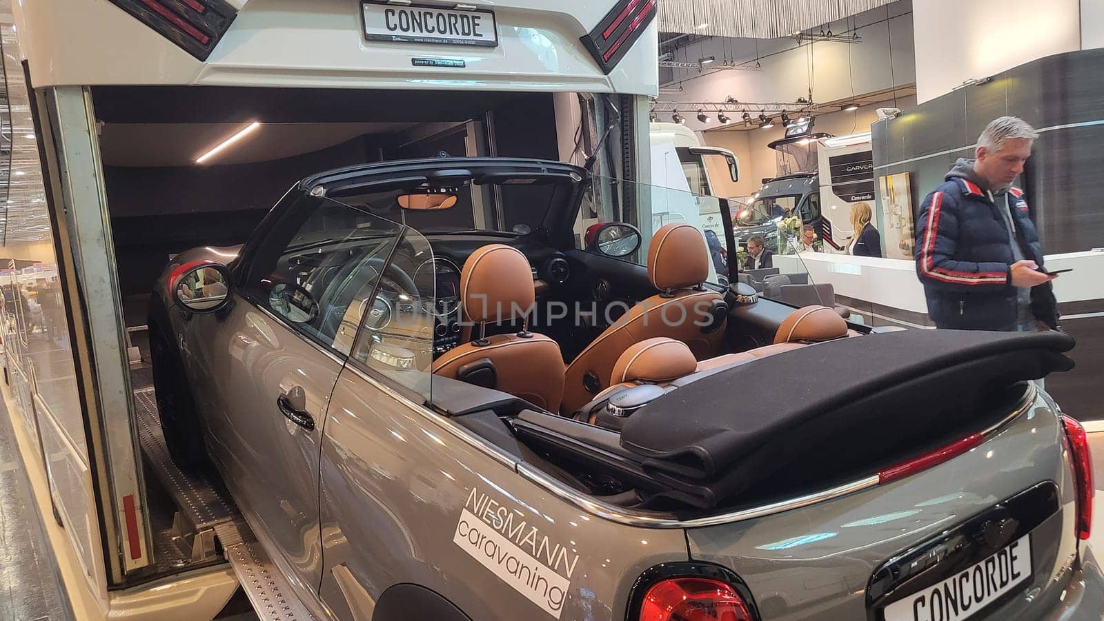.Essen, Nrw, Germany - February 22, 2023:.Motorhomes at an exhibition for camping and travel in the city of Essen