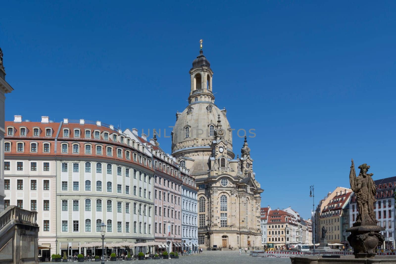 DRESDEN,  GERMANY - JUNI 17, 2021:.Dresden, Germany - Juni 14, 2021:.Dresden cityscape with cathedral, and Elbe river, Saxony, Germany