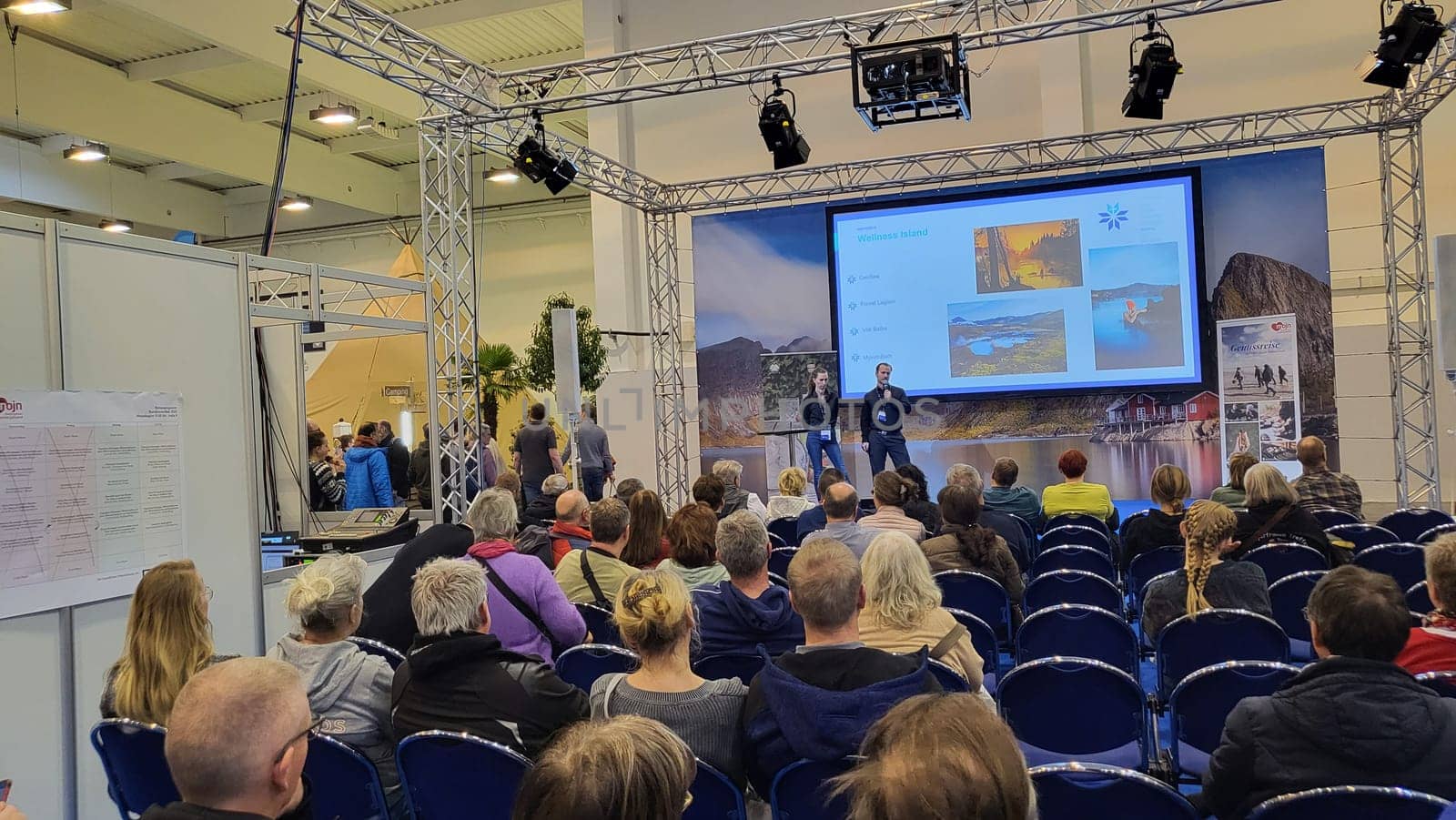 .Essen, Nrw, Germany - February 22, 2023:.Motorhomes at an exhibition for camping and travel in the city of Essen