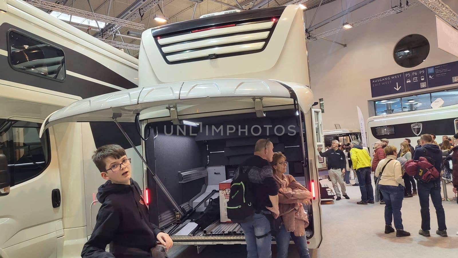 .Essen, Nrw, Germany - February 22, 2023:.Motorhomes at an exhibition for camping and travel in the city of Essen