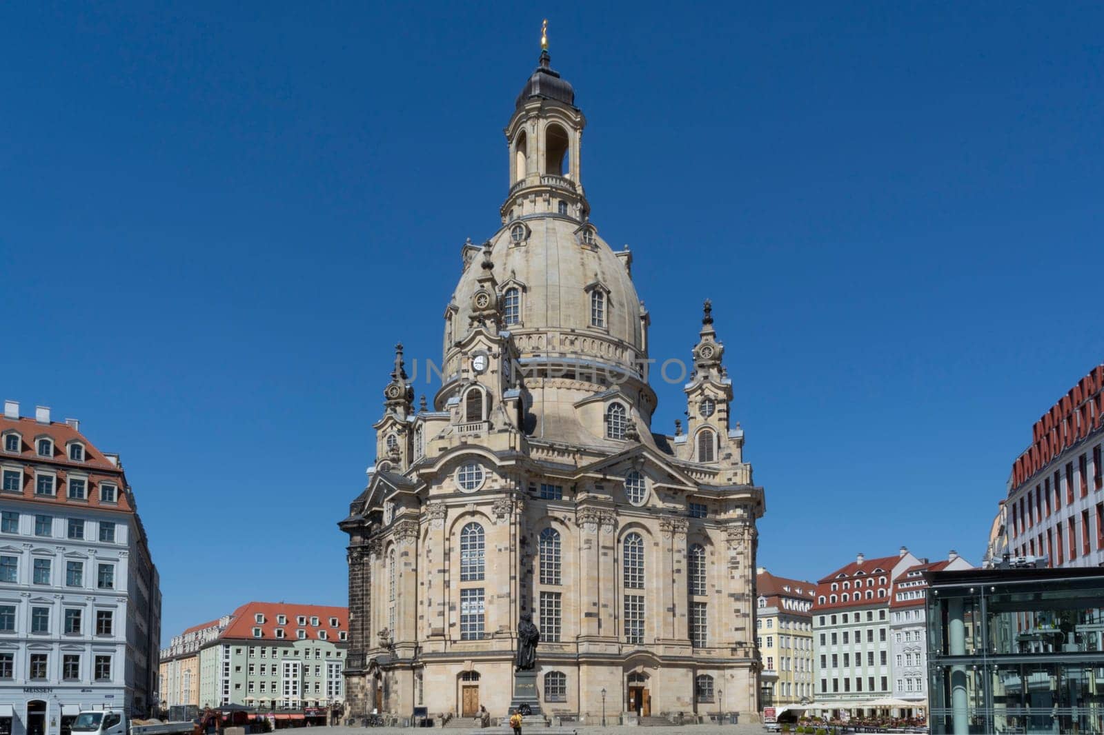 DRESDEN,  GERMANY - JUNI 17, 2021:.Dresden, Germany - Juni 14, 2021:.Dresden cityscape with cathedral, and Elbe river, Saxony, Germany