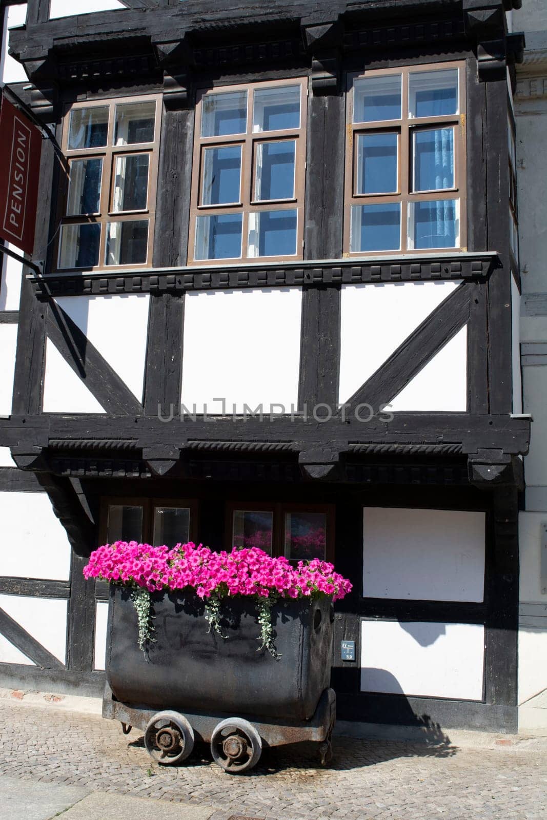 QUEDLINGBURG, GERMANY - JUNE 18, 2021:.Quedlinburg, Germany - June 18, 2021:.Cityscape of medieval city Quedlinburg