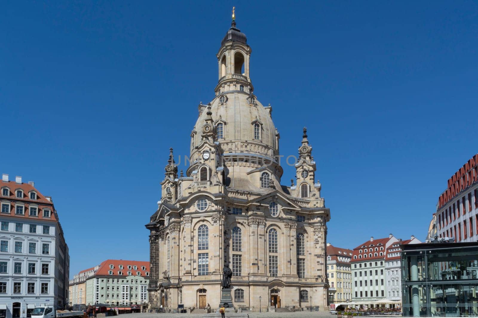 DRESDEN,  GERMANY - JUNI 17, 2021:.Dresden, Germany - Juni 14, 2021:.Dresden cityscape with cathedral, and Elbe river, Saxony, Germany