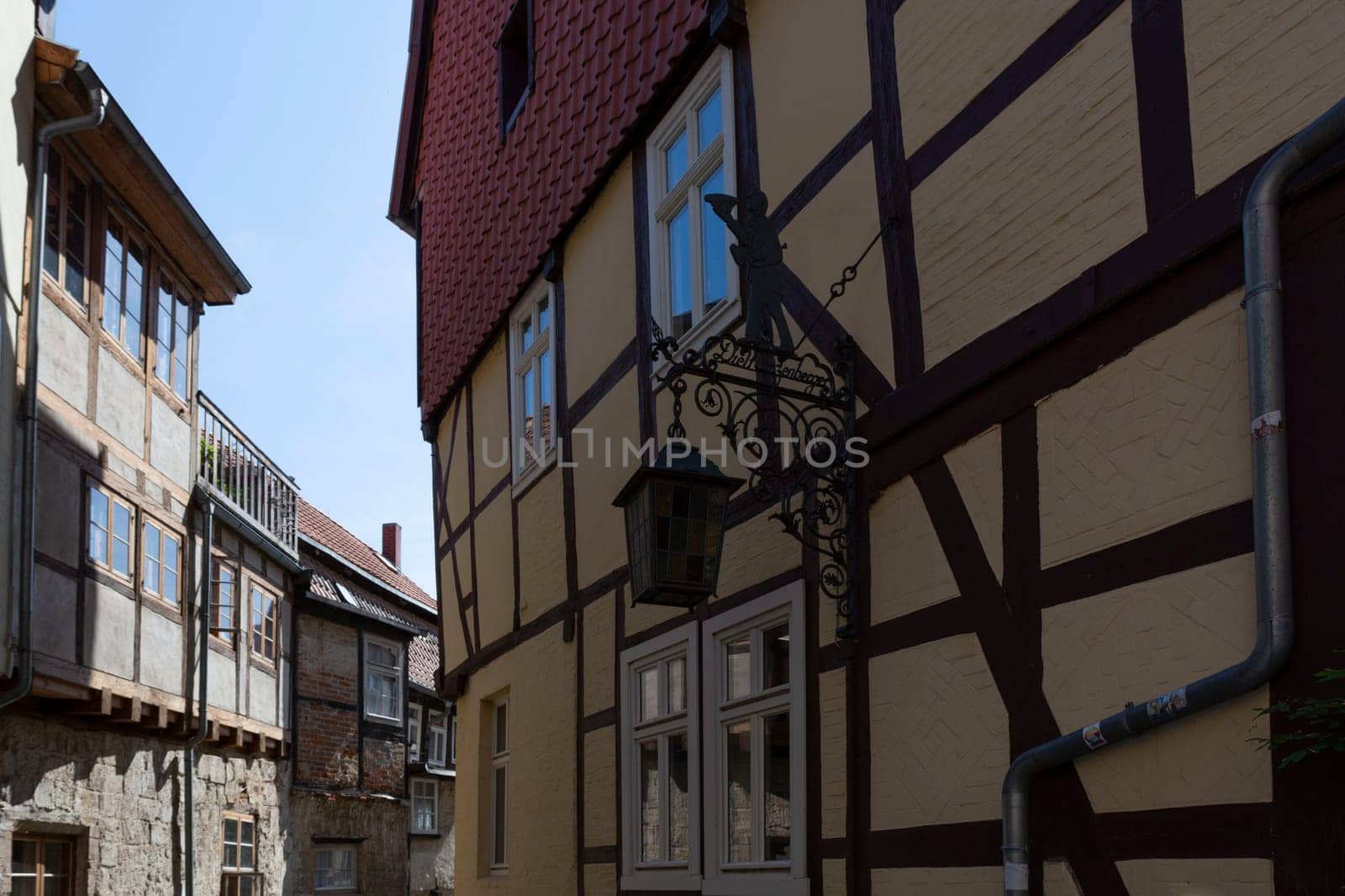 QUEDLINGBURG, GERMANY - JUNE 18, 2021:.Quedlinburg, Germany - June 18, 2021:.Cityscape of medieval city Quedlinburg