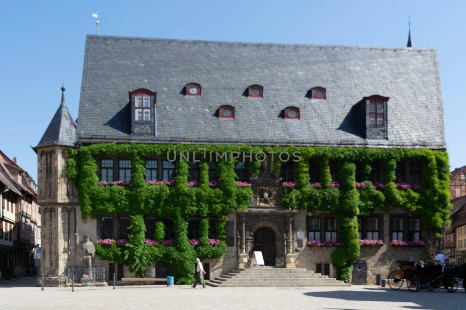 QUEDLINGBURG, GERMANY - JUNE 18, 2021:.Quedlinburg, Germany - June 18, 2021:.Cityscape of medieval city Quedlinburg