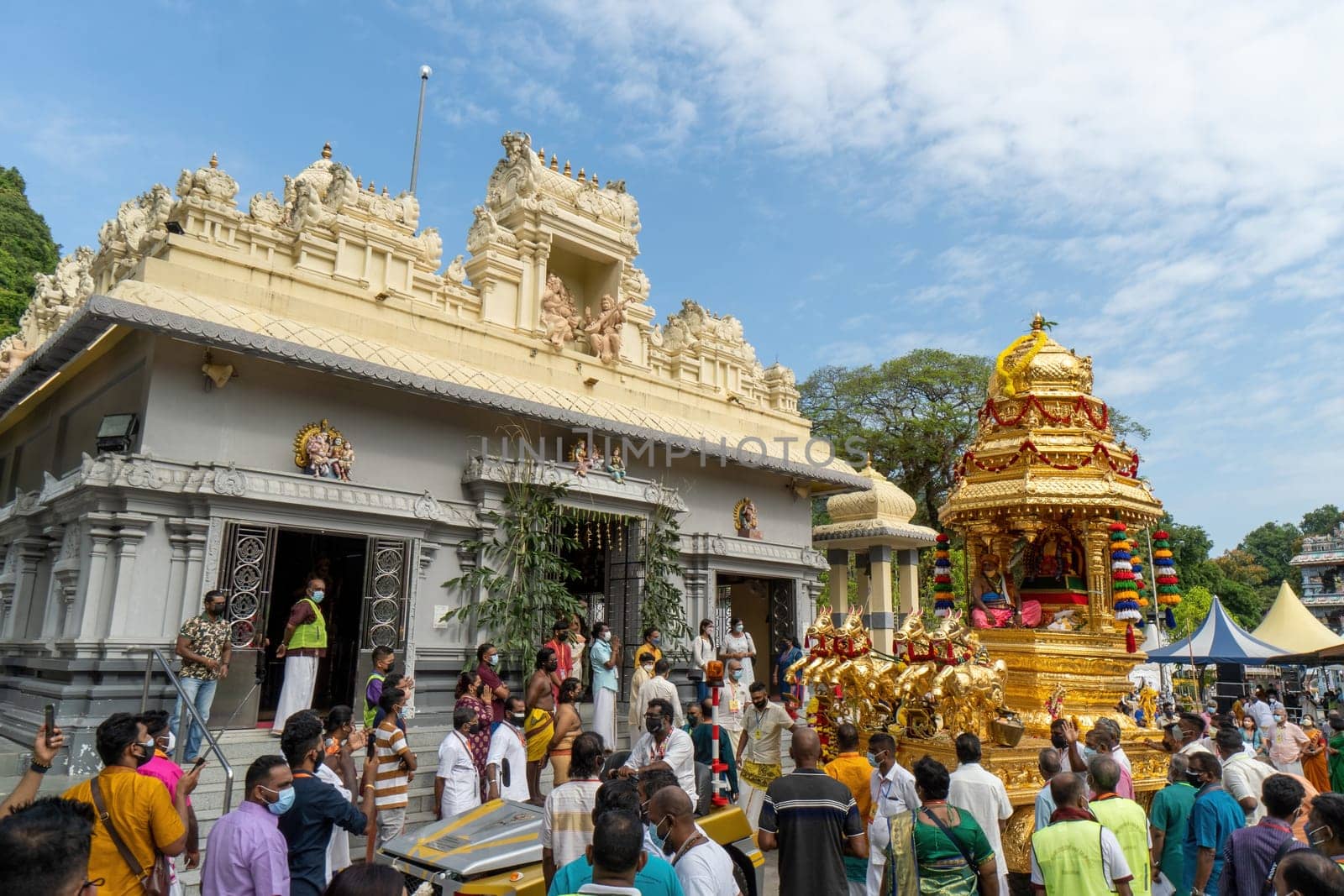 George Town, Penang, Malaysia - Jan 17 2022: Hindu devotees gather at Thanni Malai Murugan temple