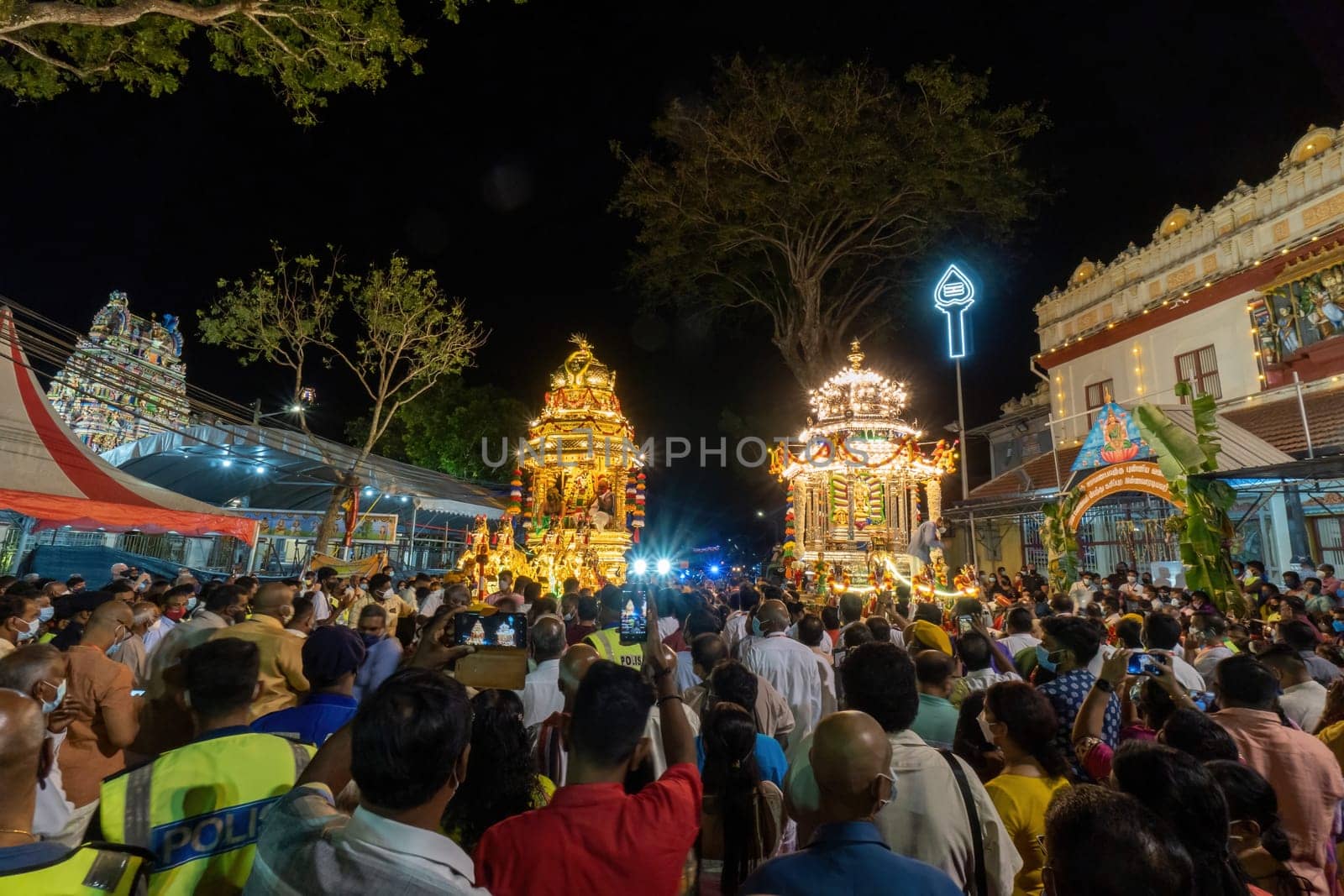 George Town, Penang, Malaysia - Jan 19 2022: Golden and silver chariot at Nattukkottai Chettiar Temple
