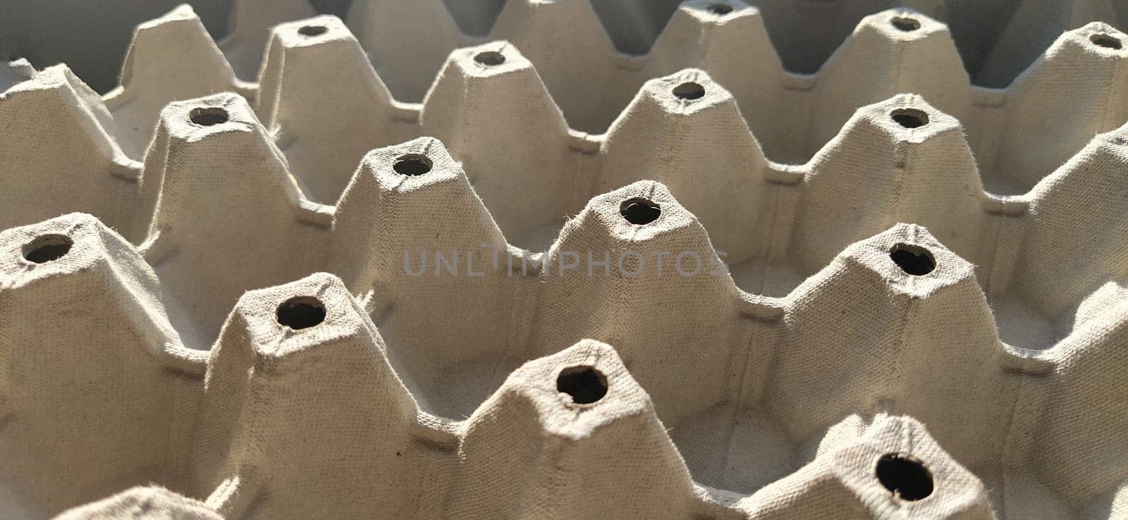 Empty carton for chicken eggs. A container for transporting and carrying fragile bird eggs. Container for packaging food. Lots of cells. The concept of demography problems. Essential Protein Foods.