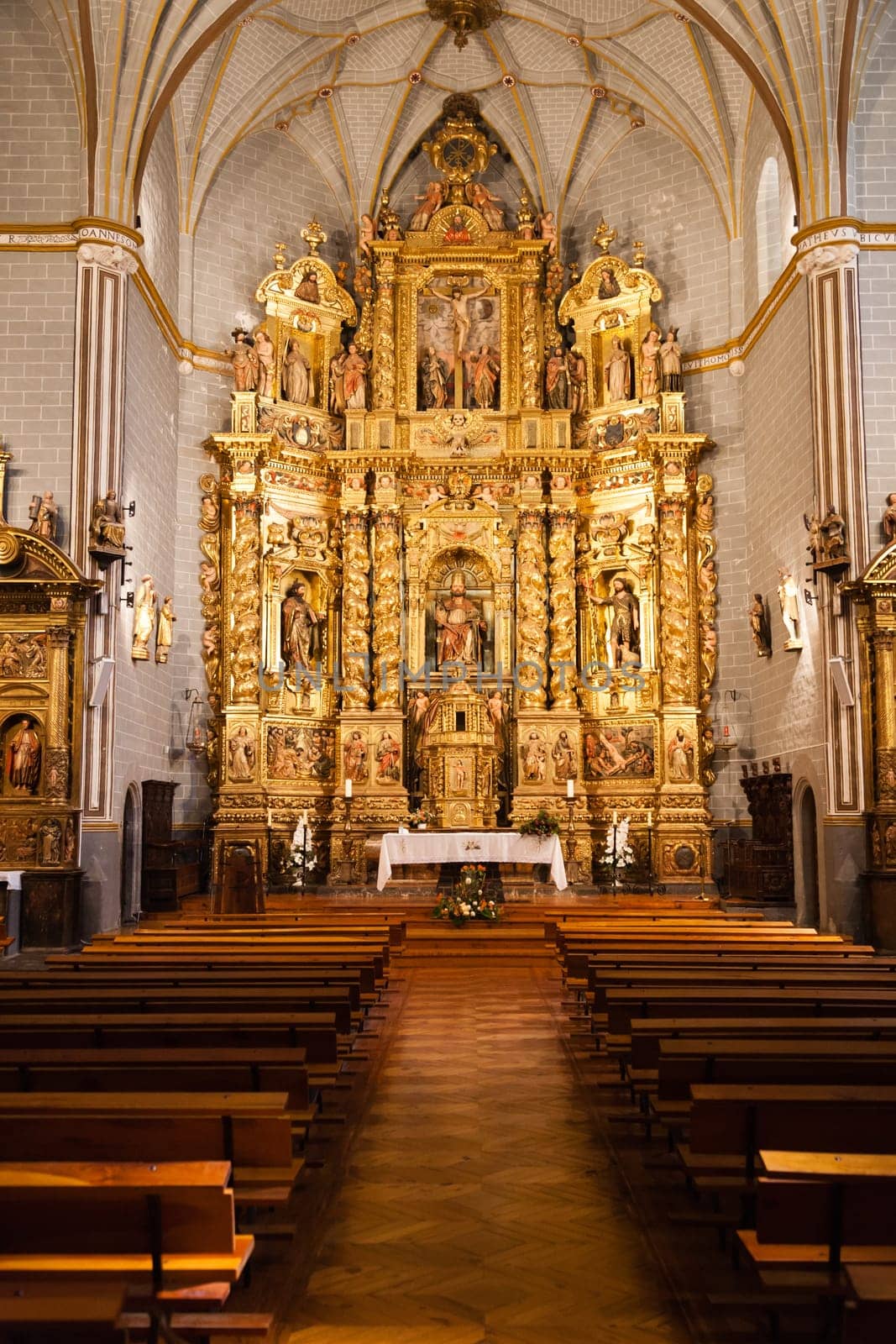 Inner view of Saint Peter Church, Anso town, Huesca, Spain