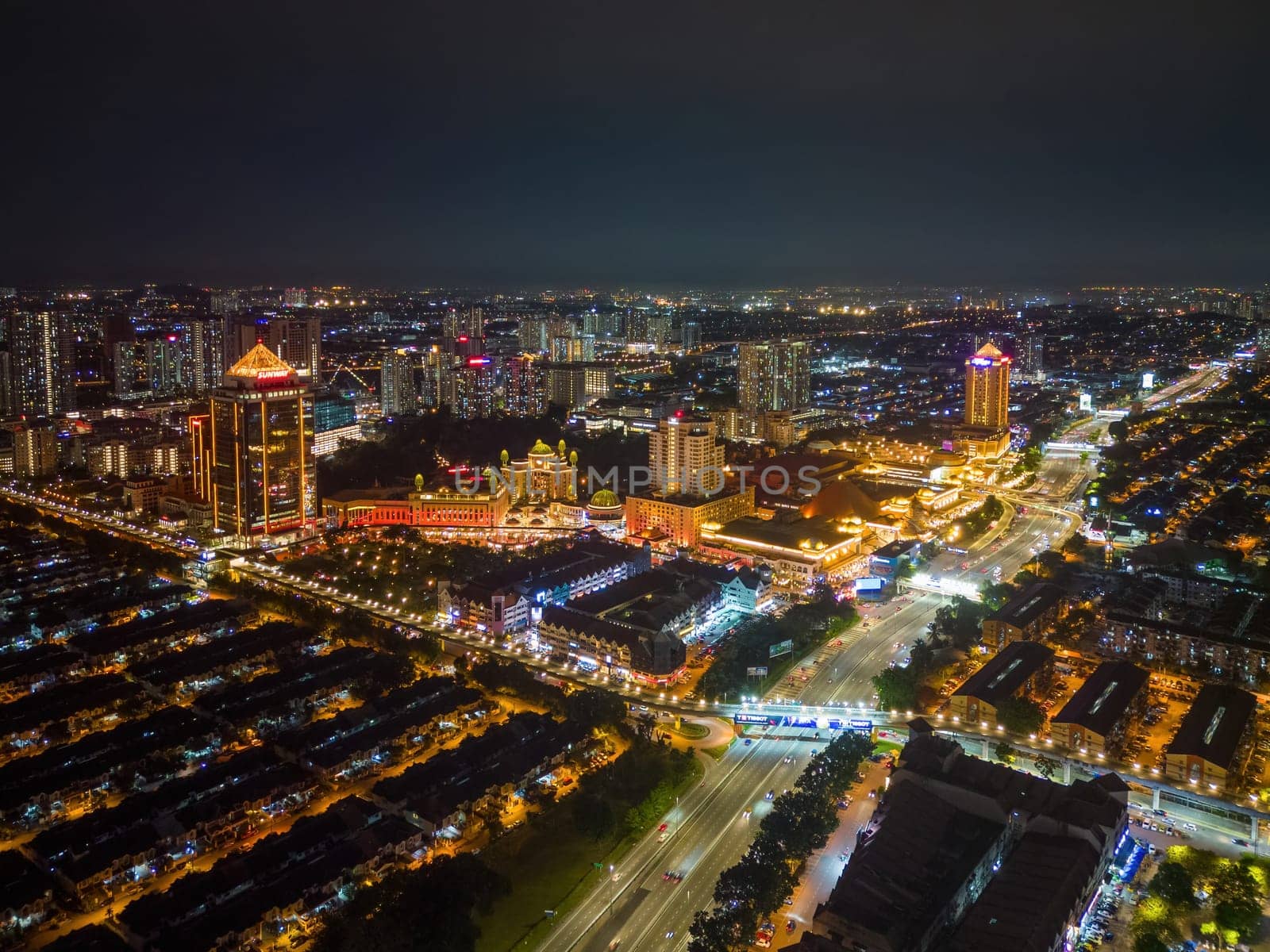 Sunway, Selangor, Malaysia - Nov 09 2022: Night scene of Sunway Pyramid, Sunway Lagoon, Sunway Resort