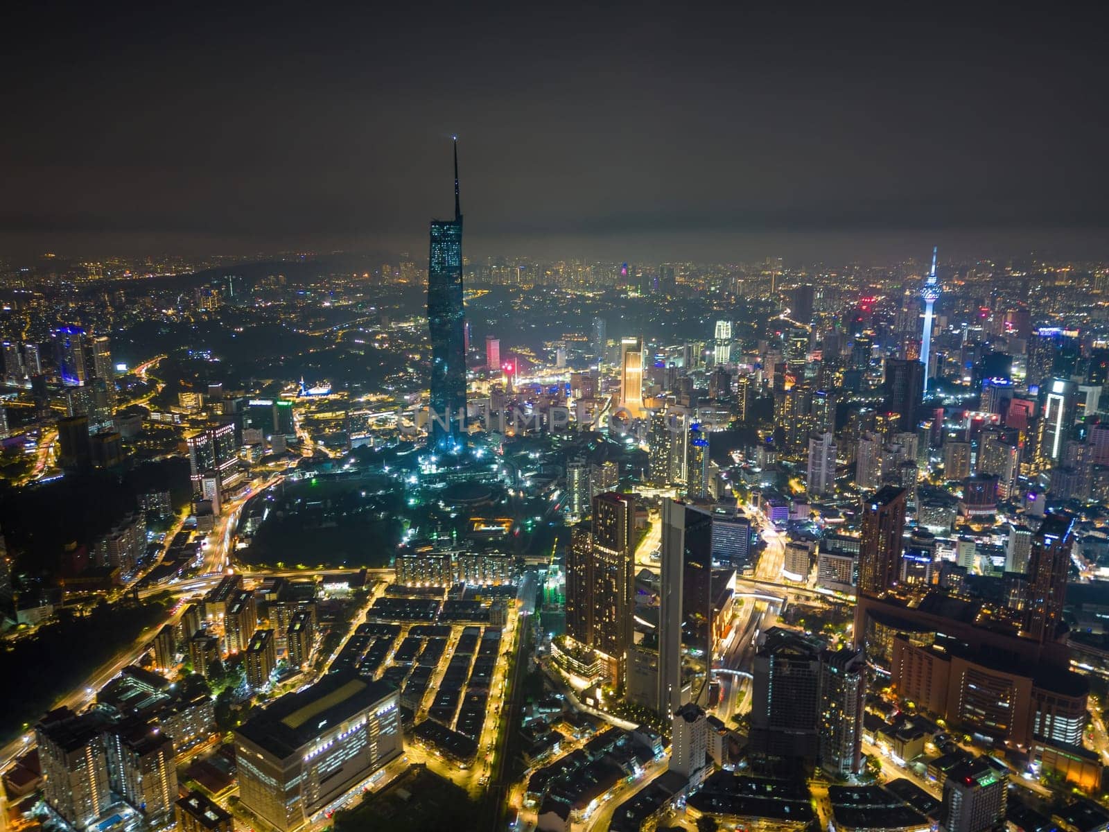 Bukit Bintang, Kuala Lumpur, Malaysia - Nov 28 2022: Aerial view of Kuala Lumpur town at night is a must-see for anyone