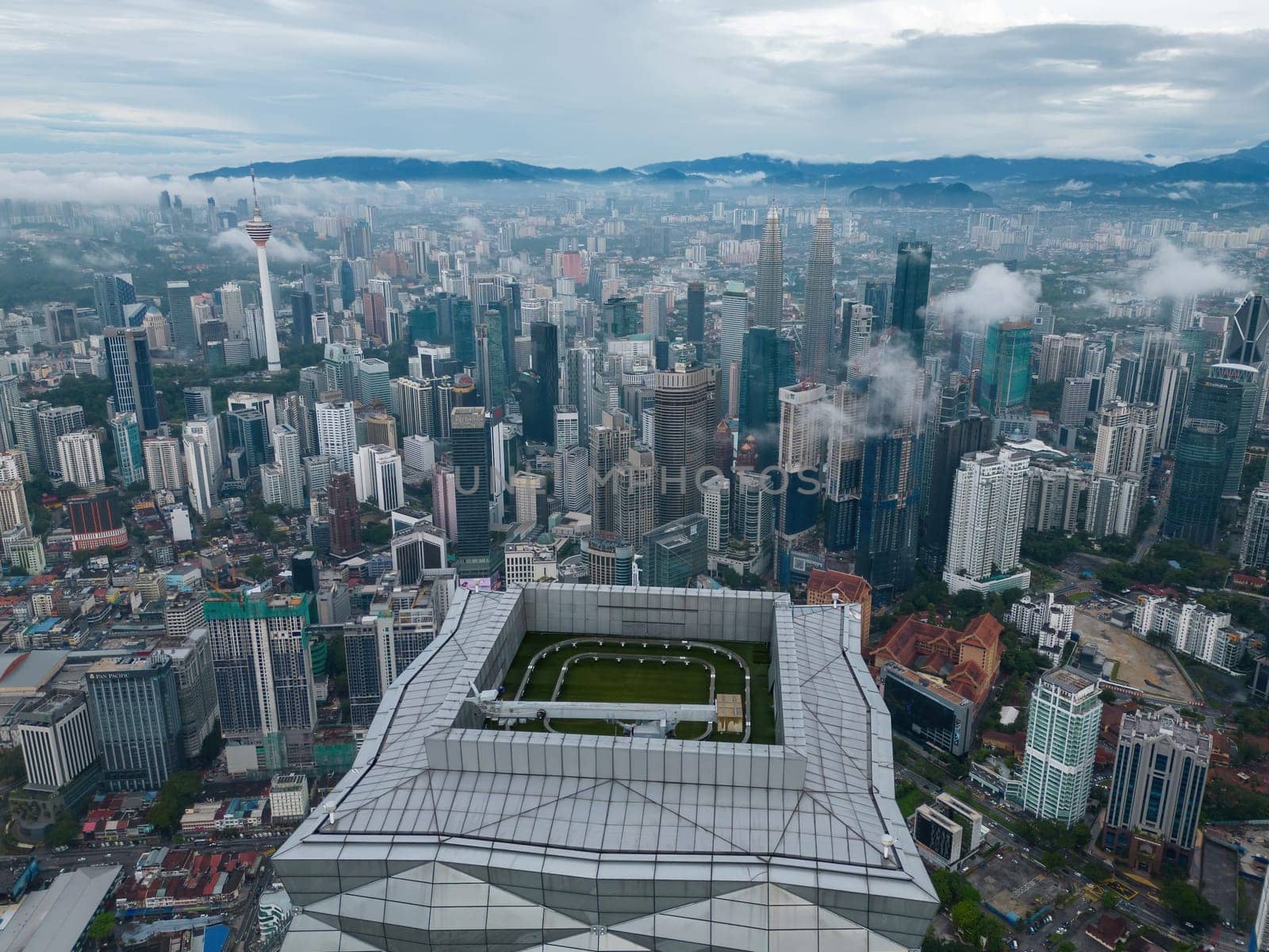 Bukit Bintang, Kuala Lumpur, Malaysia - Dec 03 2022: Aerial view TRX 106 top building and KL city