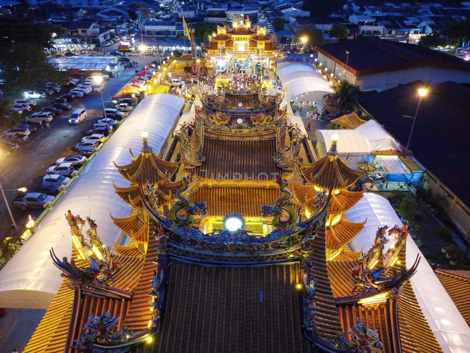 Butterworth, Penang, Malaysia - Sep 25 2022: Aerial view rooftop of Jalan Raja Uda Tow Boo Kong temple
