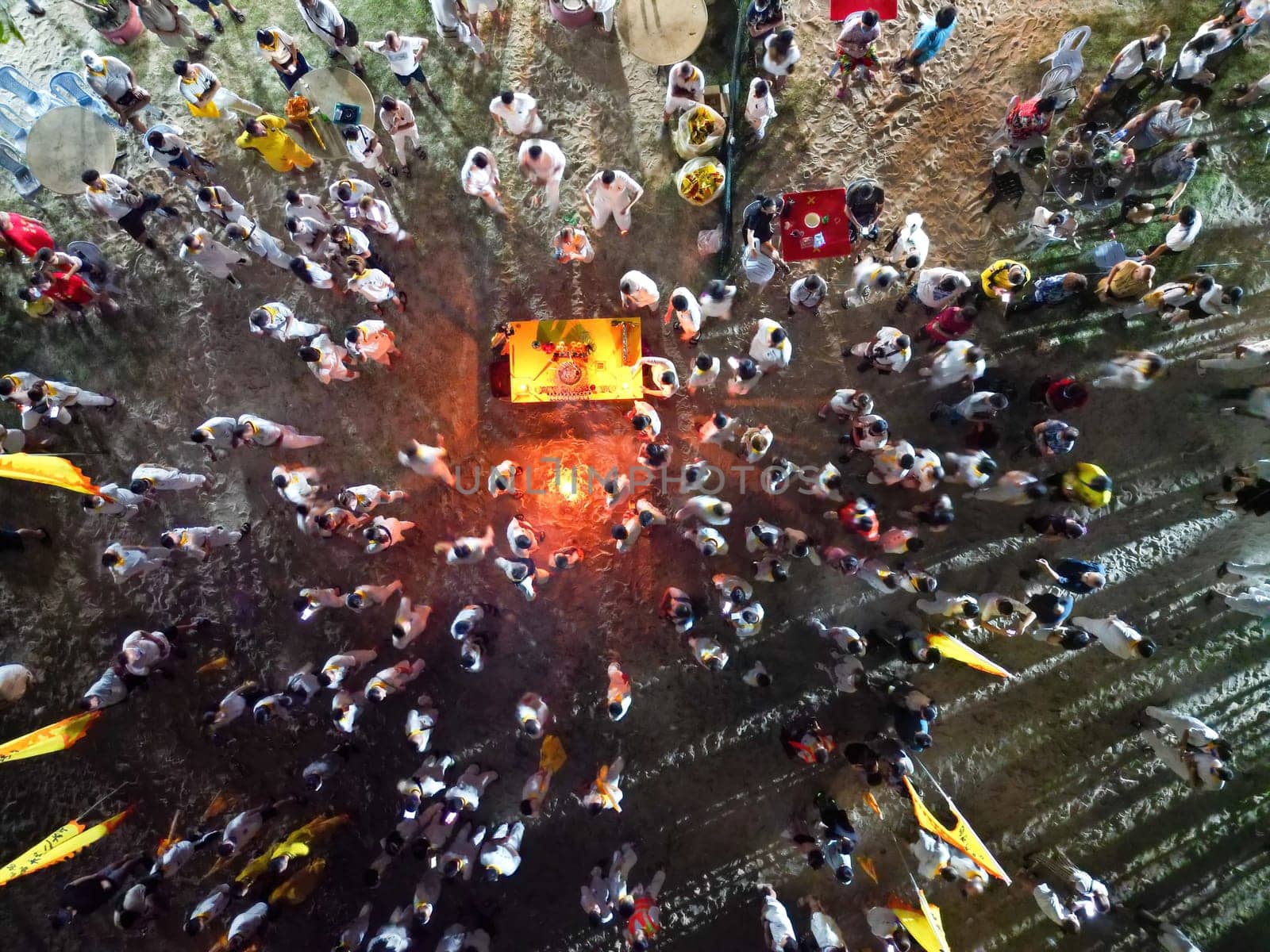 Butterworth, Penang, Malaysia - Sep 25 2022: Aerial view Chinese devotees gather welcome the nine emperor