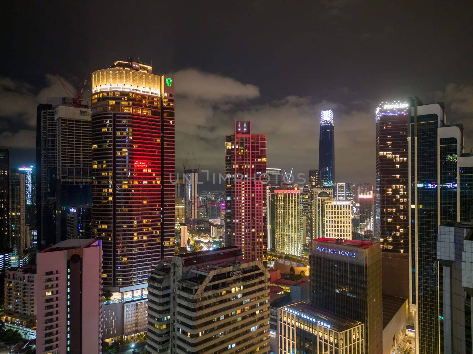 Bukit Bintang, Kuala Lumpur, Malaysia - Dec 03 2022: An overhead view of KL's glittering skyline at night