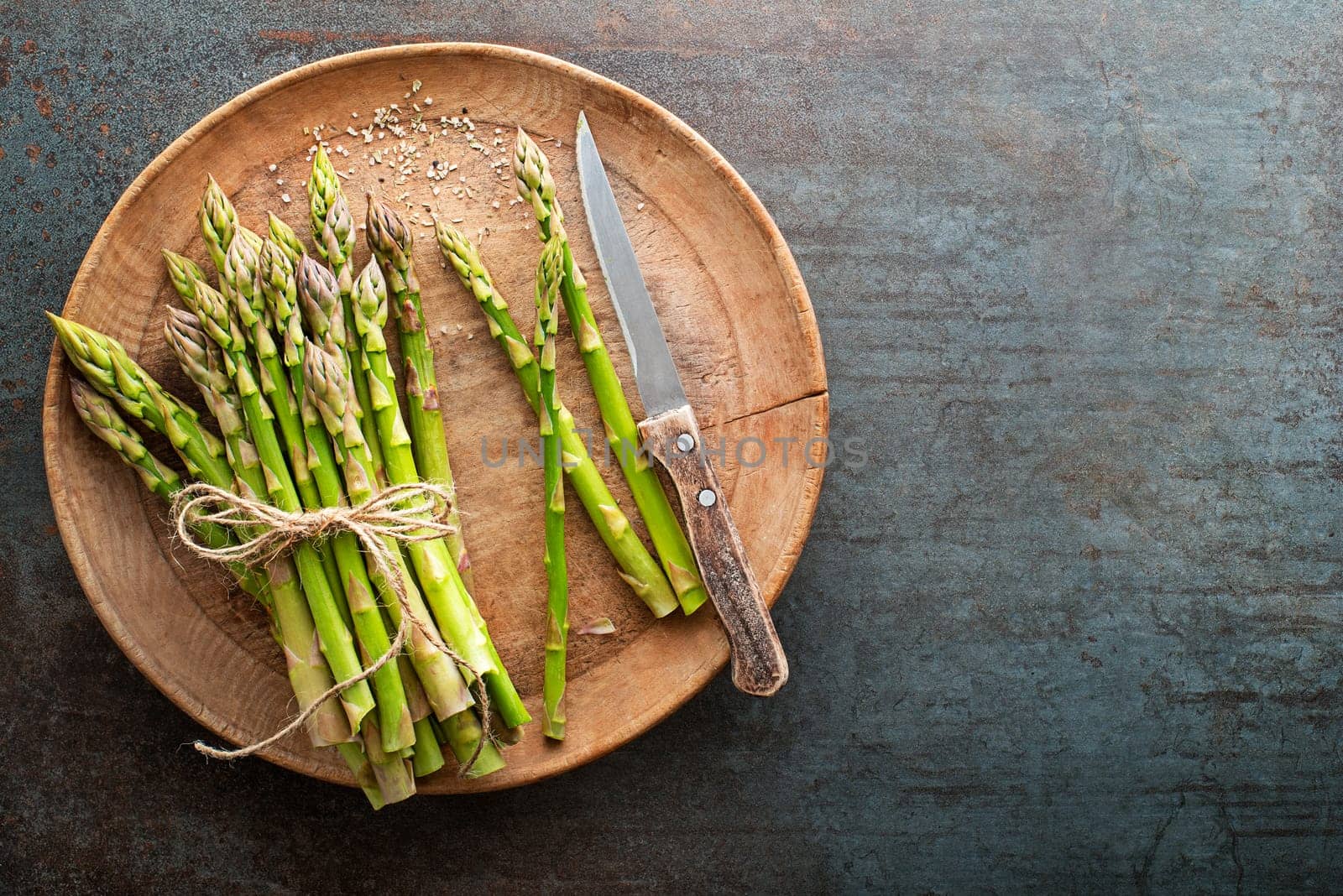 Fresh of green Asparagus. Bunches of green asparagus, top view Image