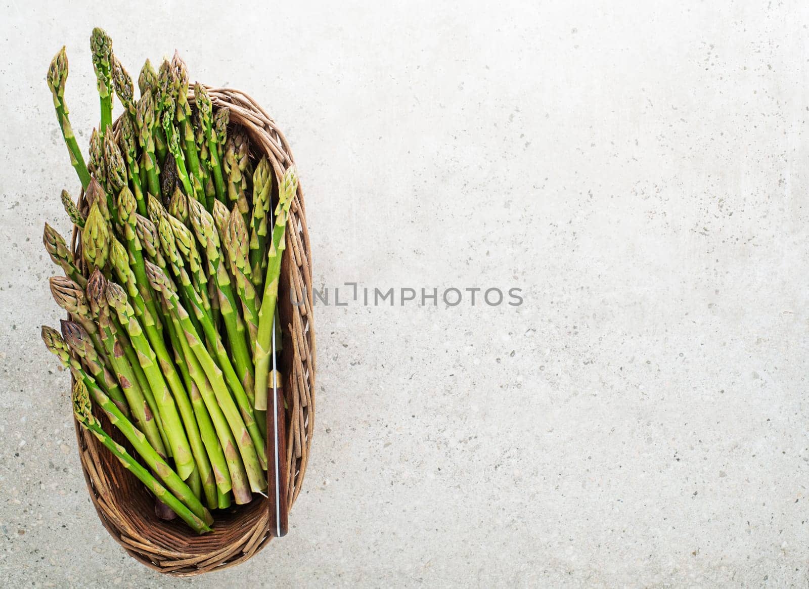 Fresh of green Asparagus. Basket of green asparagus, top view Image