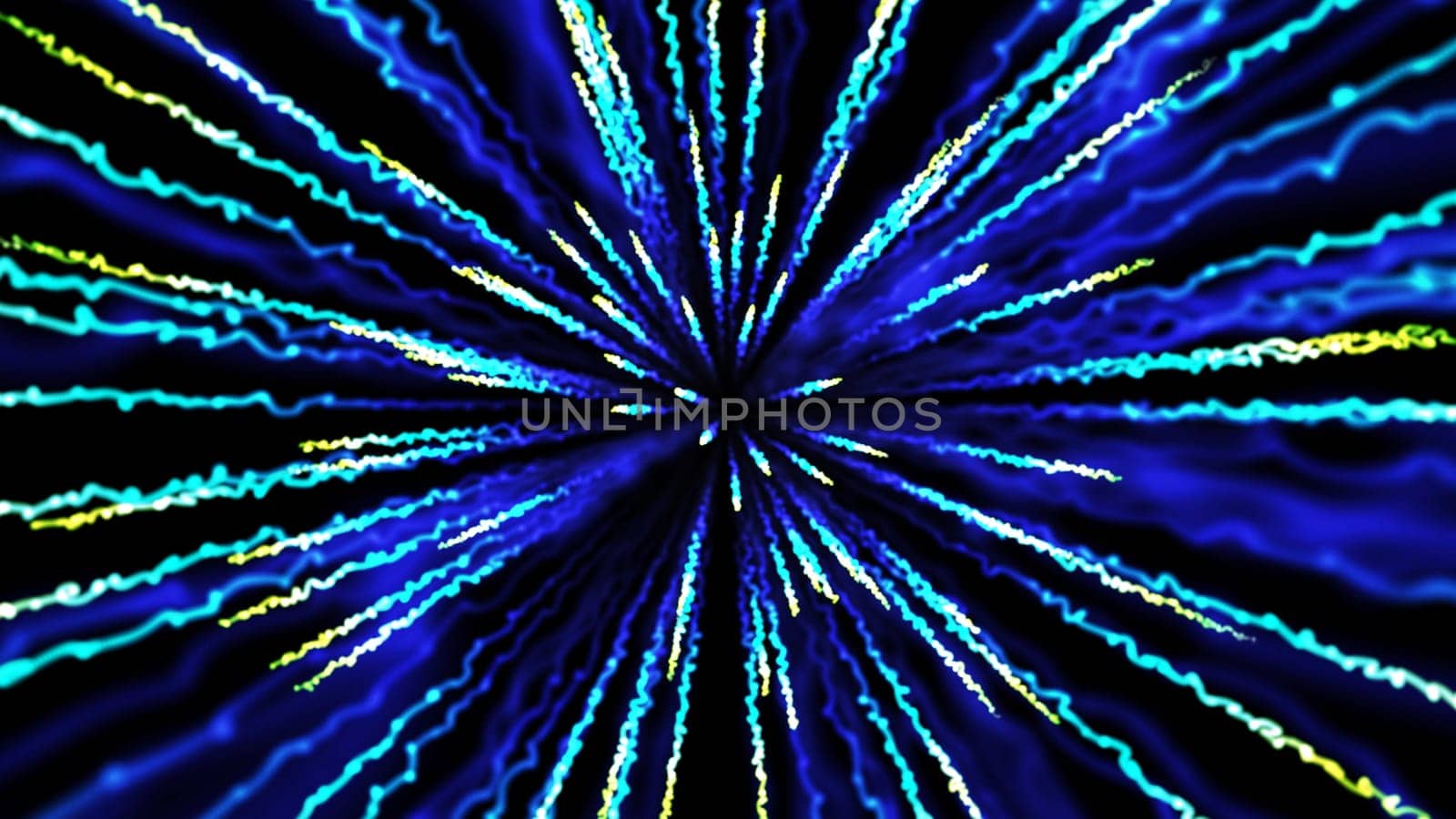 Energy strand from center in blue background. 2D layout illustration