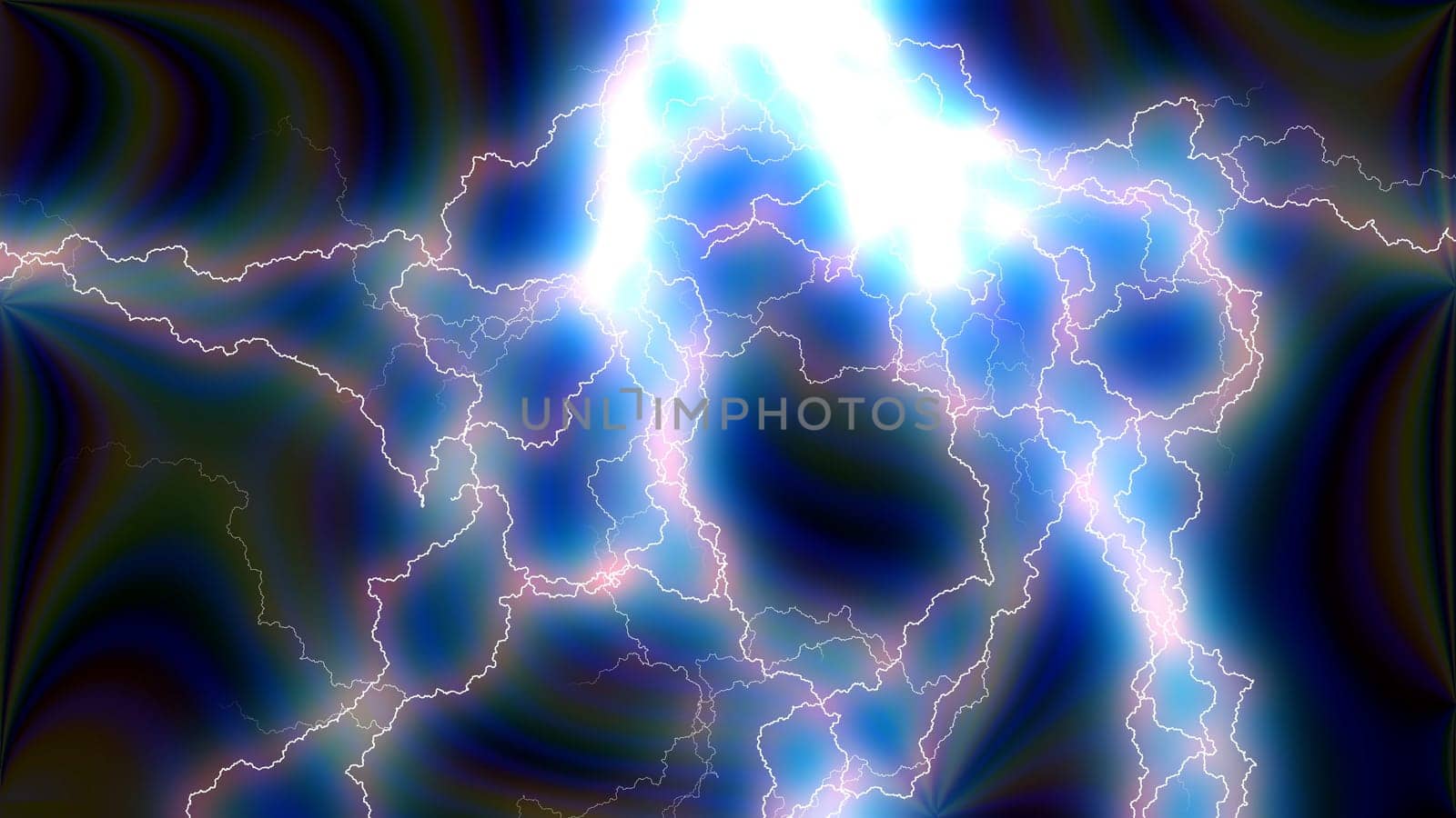 Blue thunder zap effect in colorful gradient. 2D layout illustration