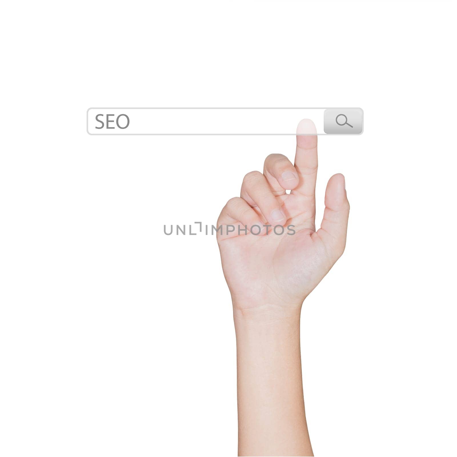 finger click on search toolbar browser isolated white background