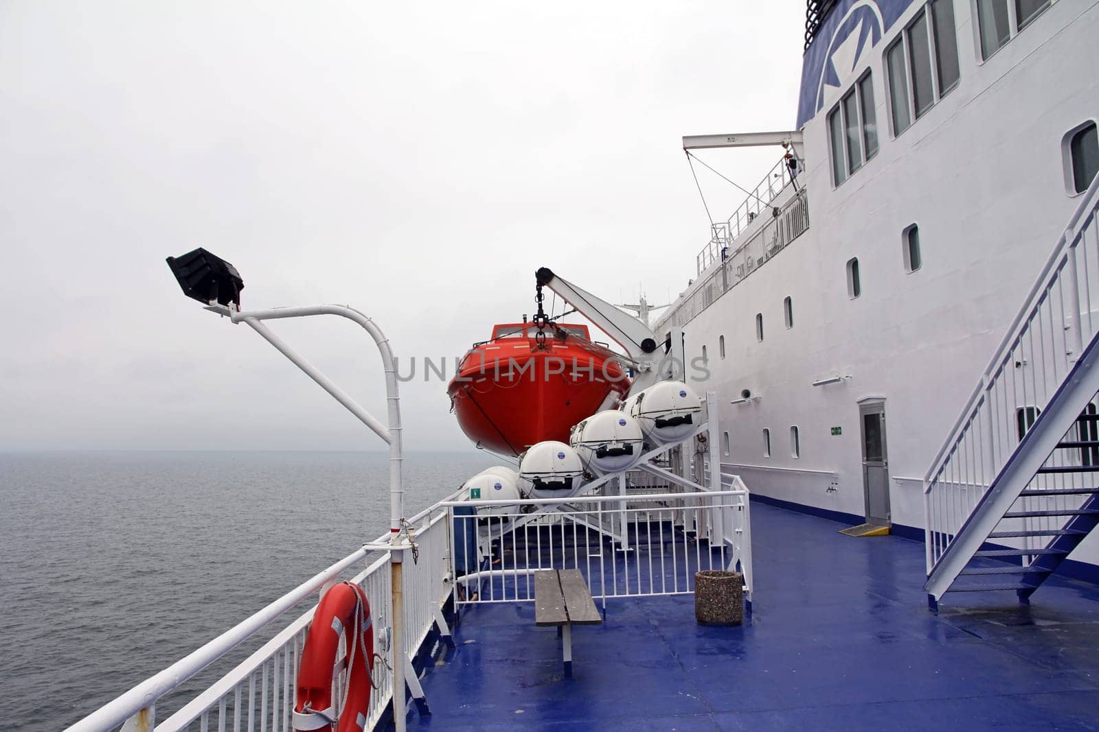 Lifeboats on the big ferry. Lifeboats on a ship