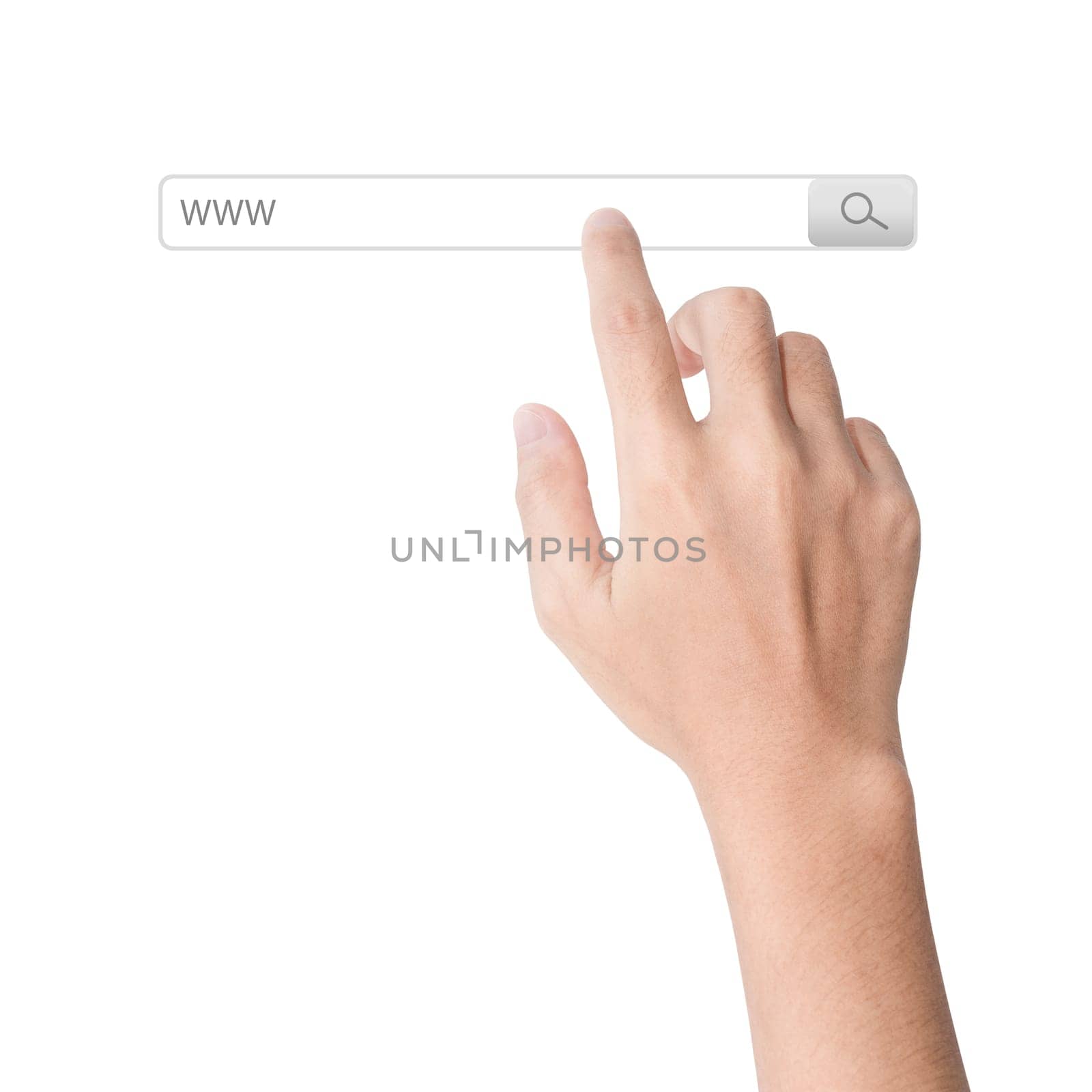 finger click on search www toolbar browser isolated white background