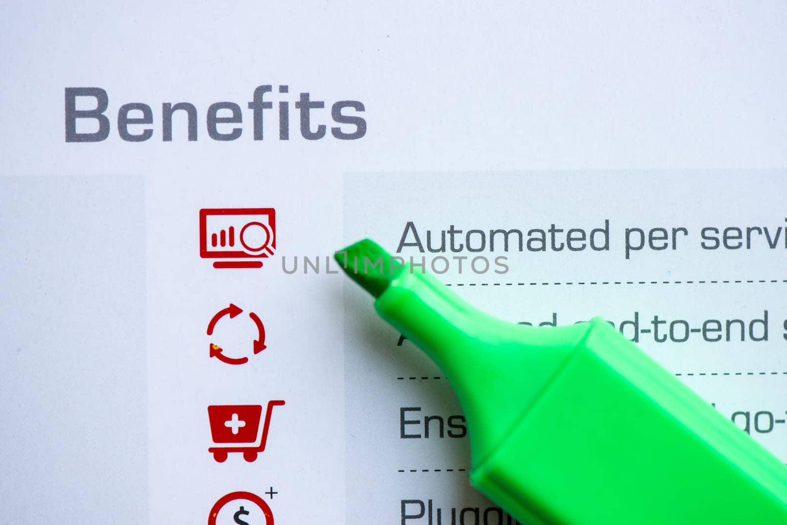 benefits with marker on the white background