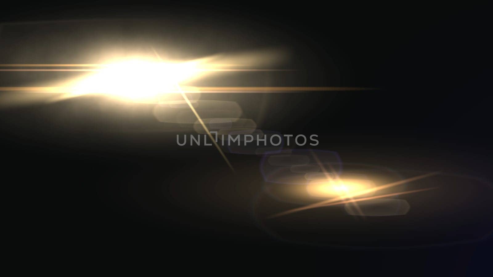 Lens flare sun in dark background. 2D layout illustration