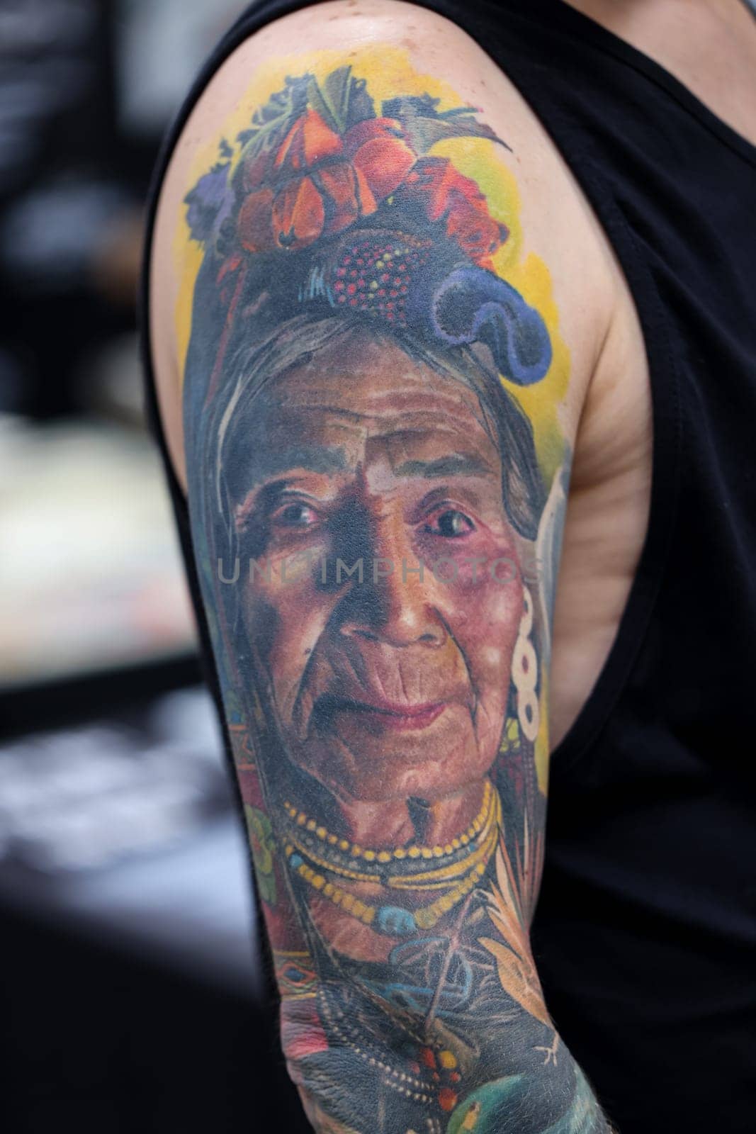 Krakow, Poland -  June 11, 2022: Unidentified  participant at 15th Tattoofest Convention in Cracow. One of the most prestigious tattoo festivals.