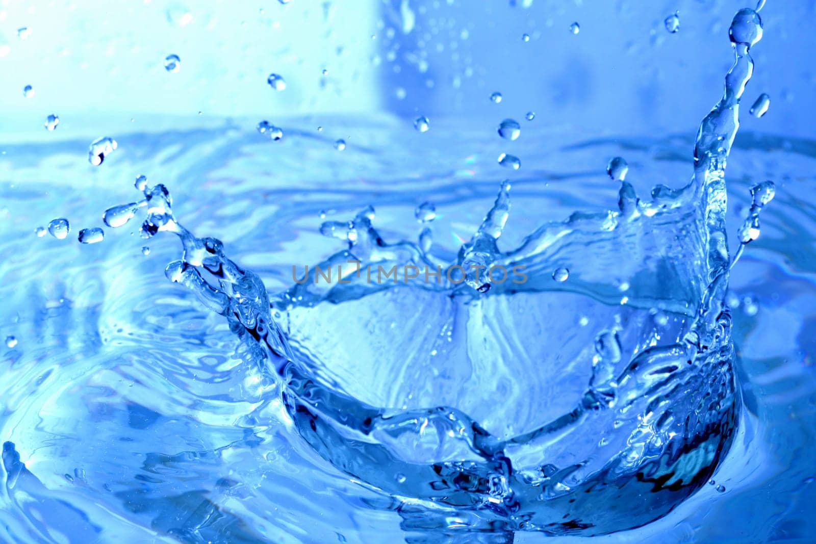 blue water splash macro close up